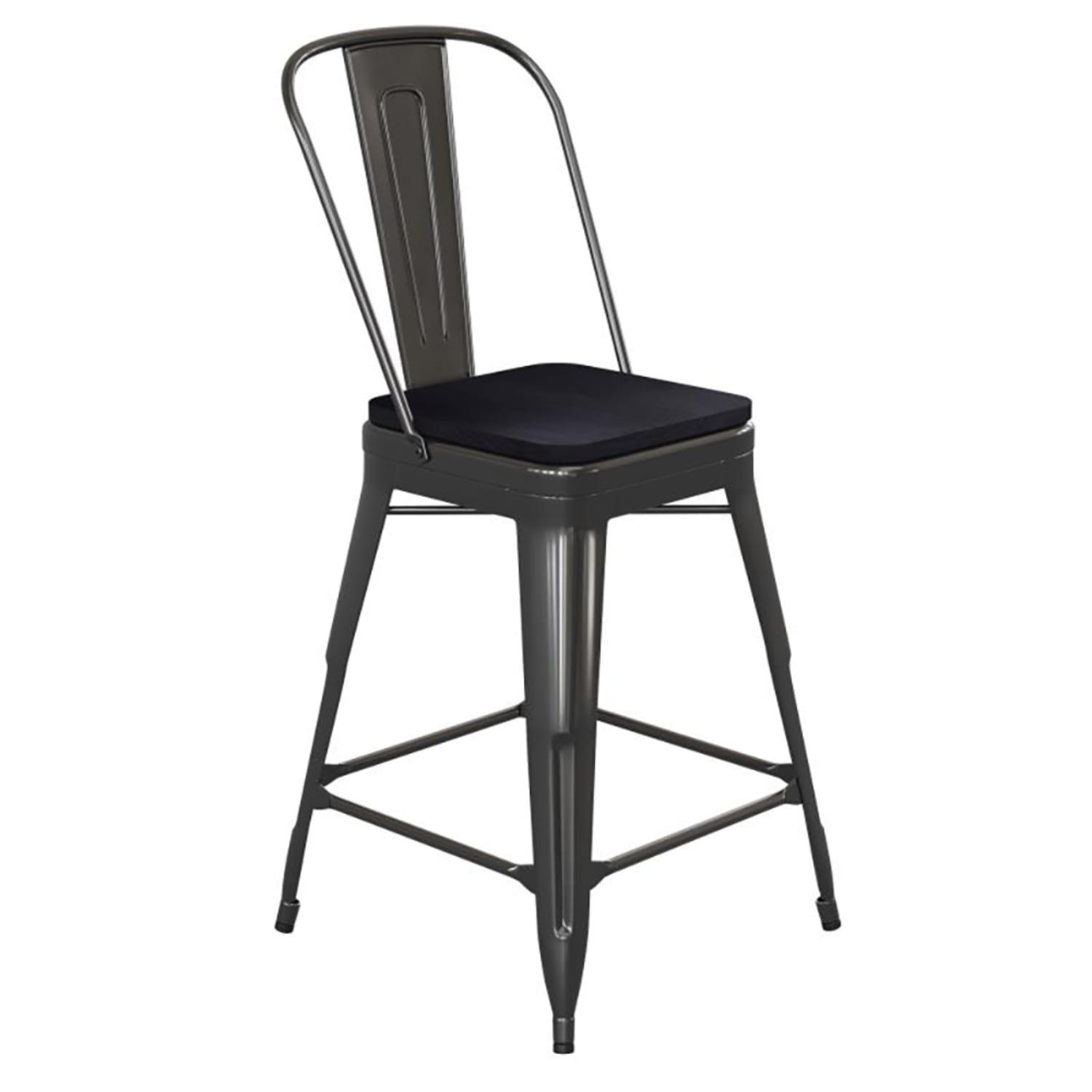 Flash Furniture CH-31320-24GB-BK-PL2B-GG Counter Height Commercial Bar Stool w/ Removable Back & Wood Seat - Steel, Black, 24"" High