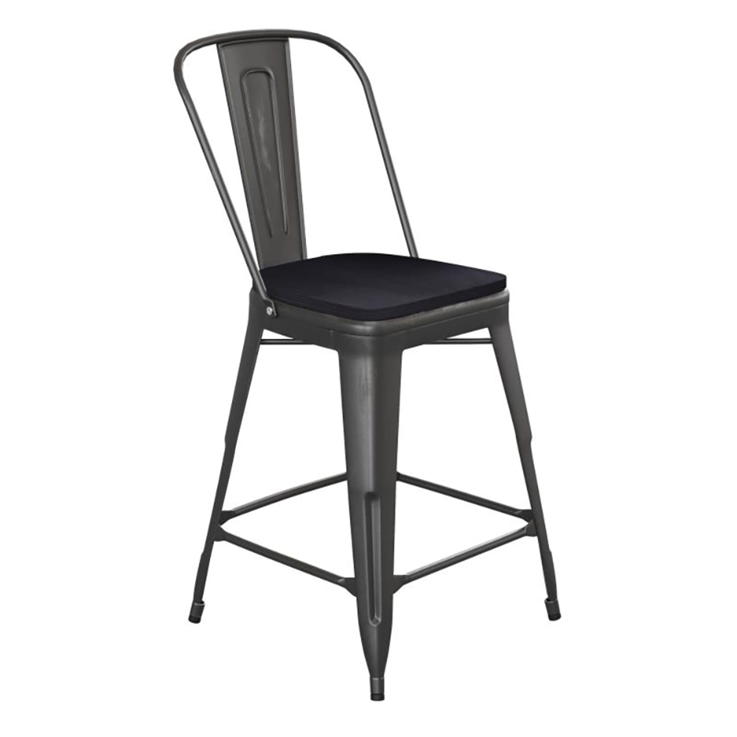 Flash Furniture ET-3534-24-BK-PL1B-GG Counter Height Commercial Bar Stool w/ Curved Back & 24 Wood Seat, Black