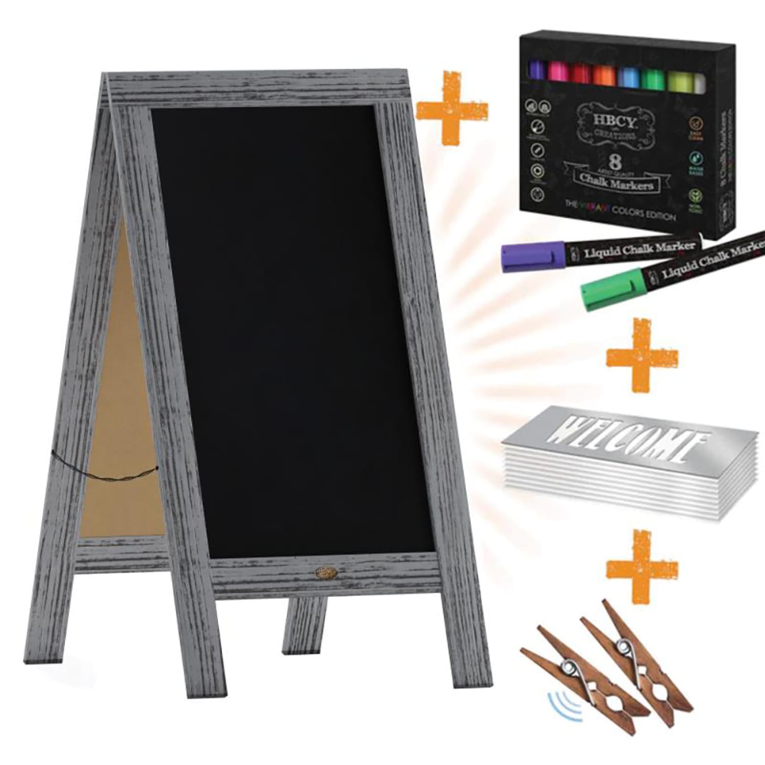 Flash Furniture HGWA-GDI-CRE8-742315-GG Double-Sided Magnetic Chalkboard Easel - 20 x 40, Pine Wood, Gray Washed