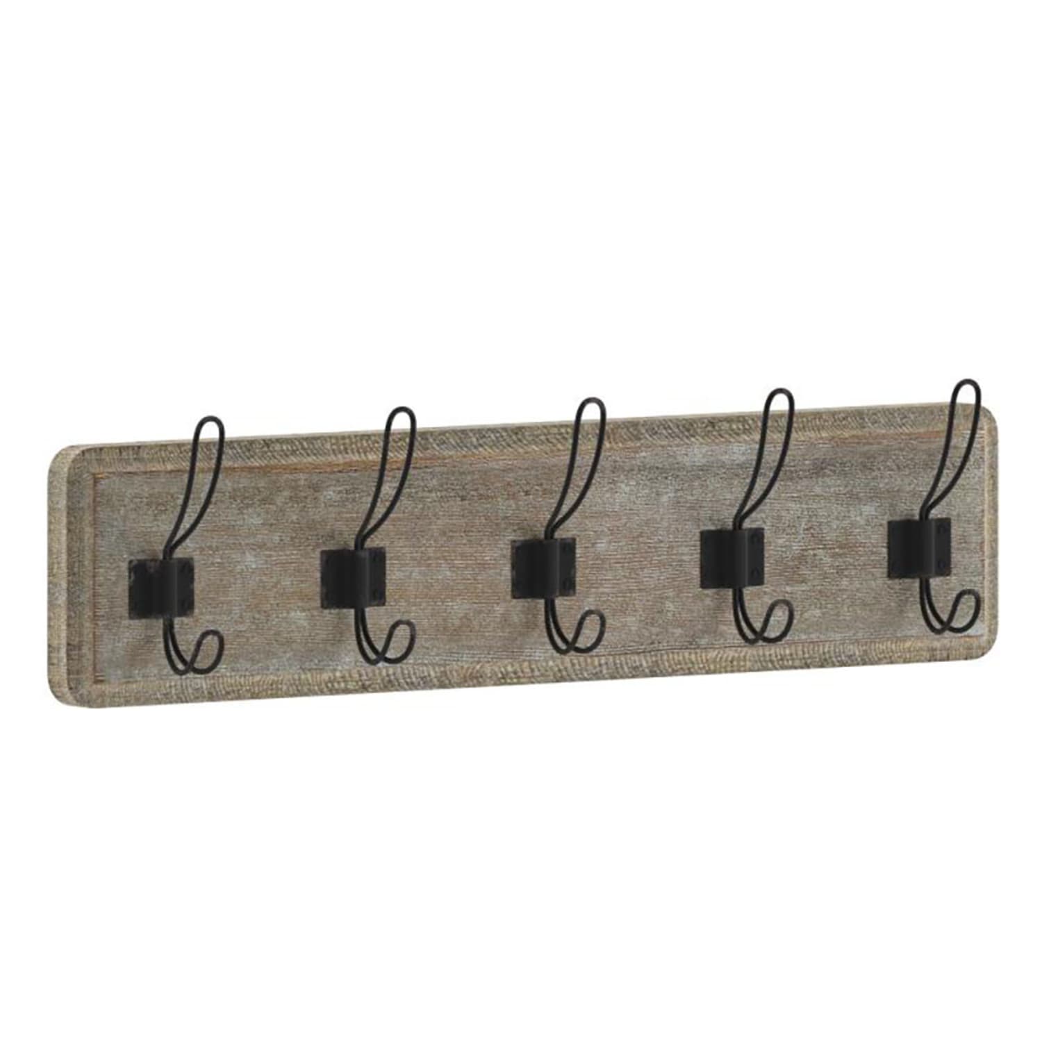 Flash Furniture HFKHD-GDI-CRE8-232315-GG 24 Wall Mount Storage Rack, Pine Wood, Weathered Solid Pine, 5 hooks, Brown