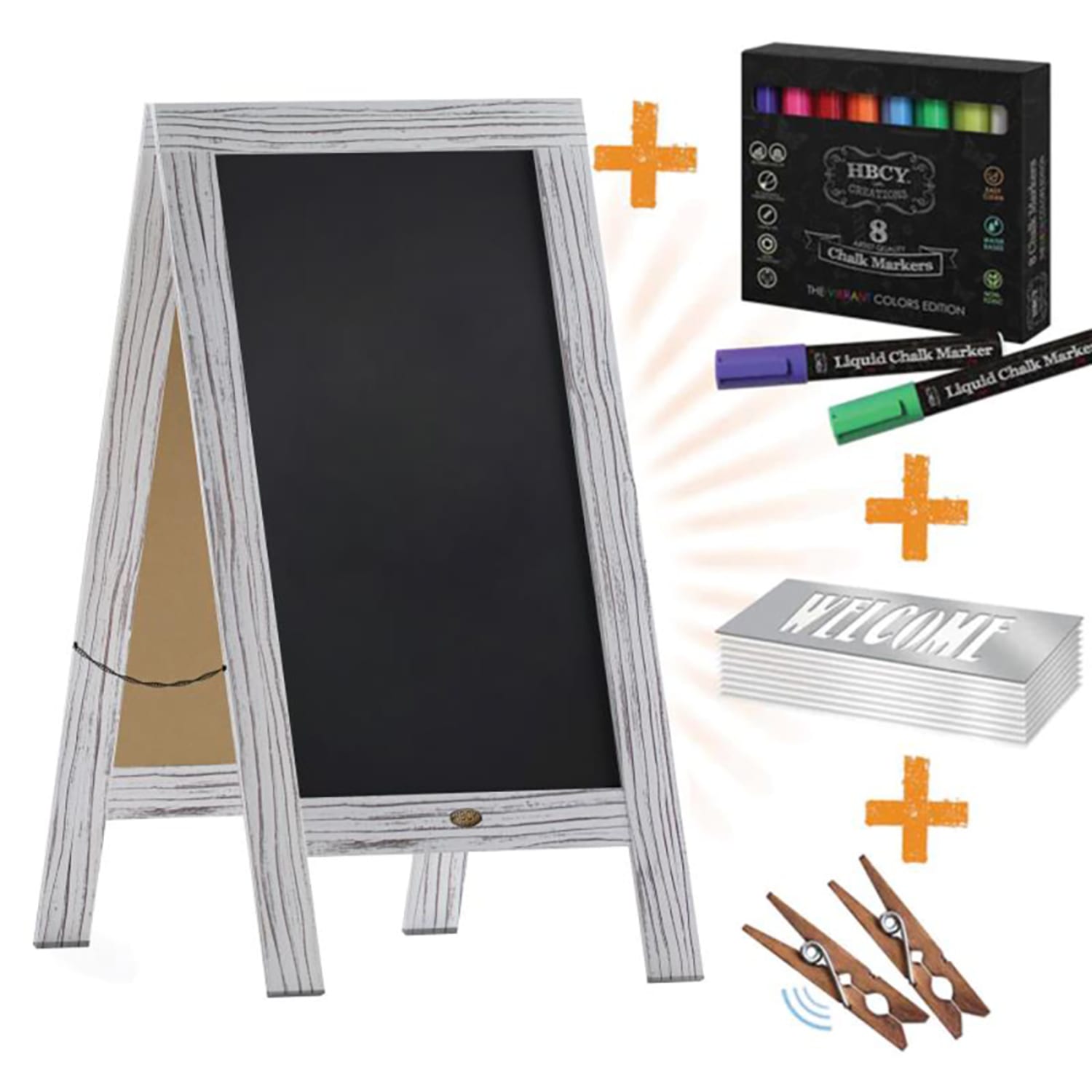 Flash Furniture HGWA-GD1I-CRE8-842315-GG Double-Sided Magnetic Chalkboard Easel - 20 x 40, Pine Wood, White, White Pine Wood