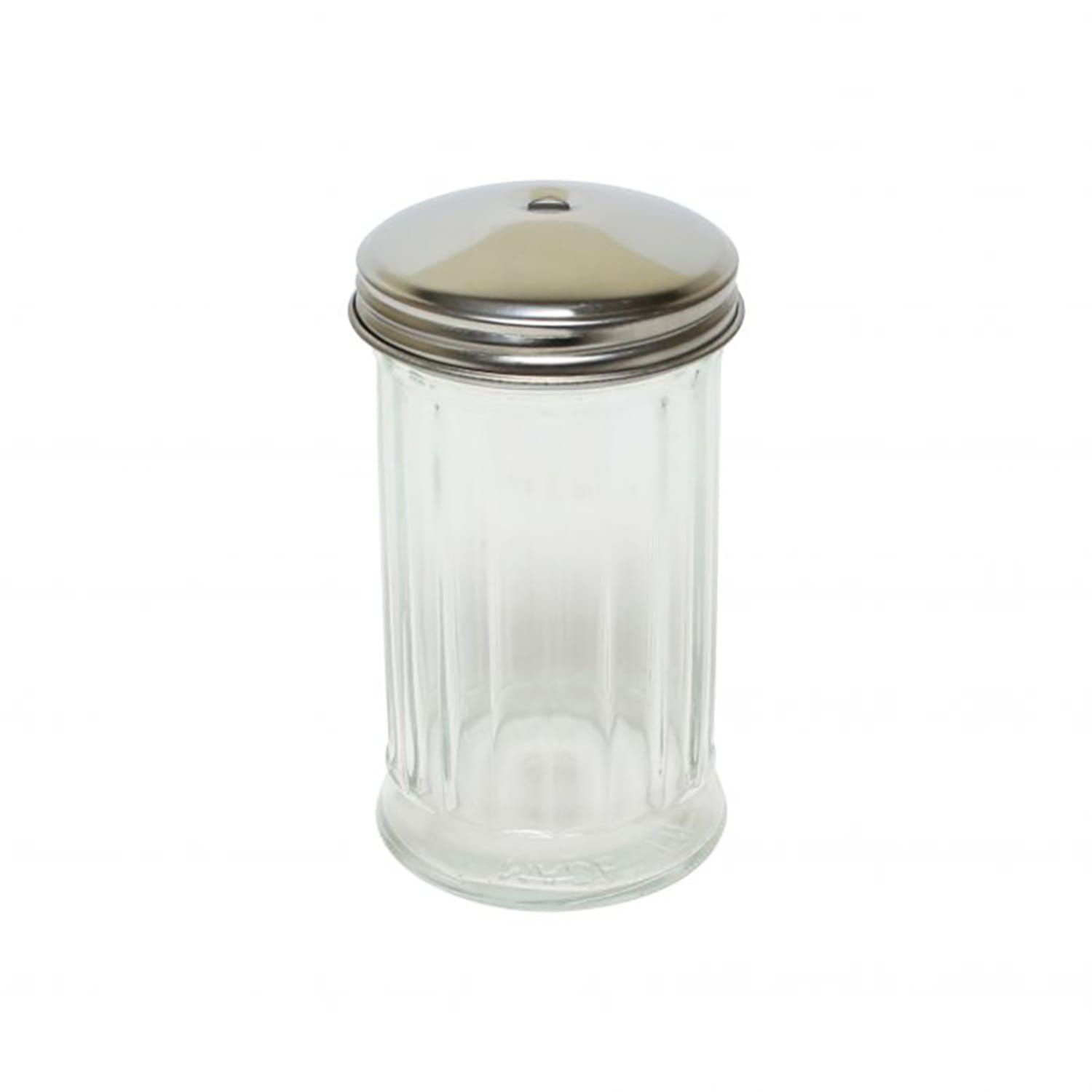 Thunder Group GLTWSJ012H 12 oz Glass Sugar Pourer w/ Center Pour Stainless Steel Top, 12 Ounce Capacity, Paneled Glass, Clear