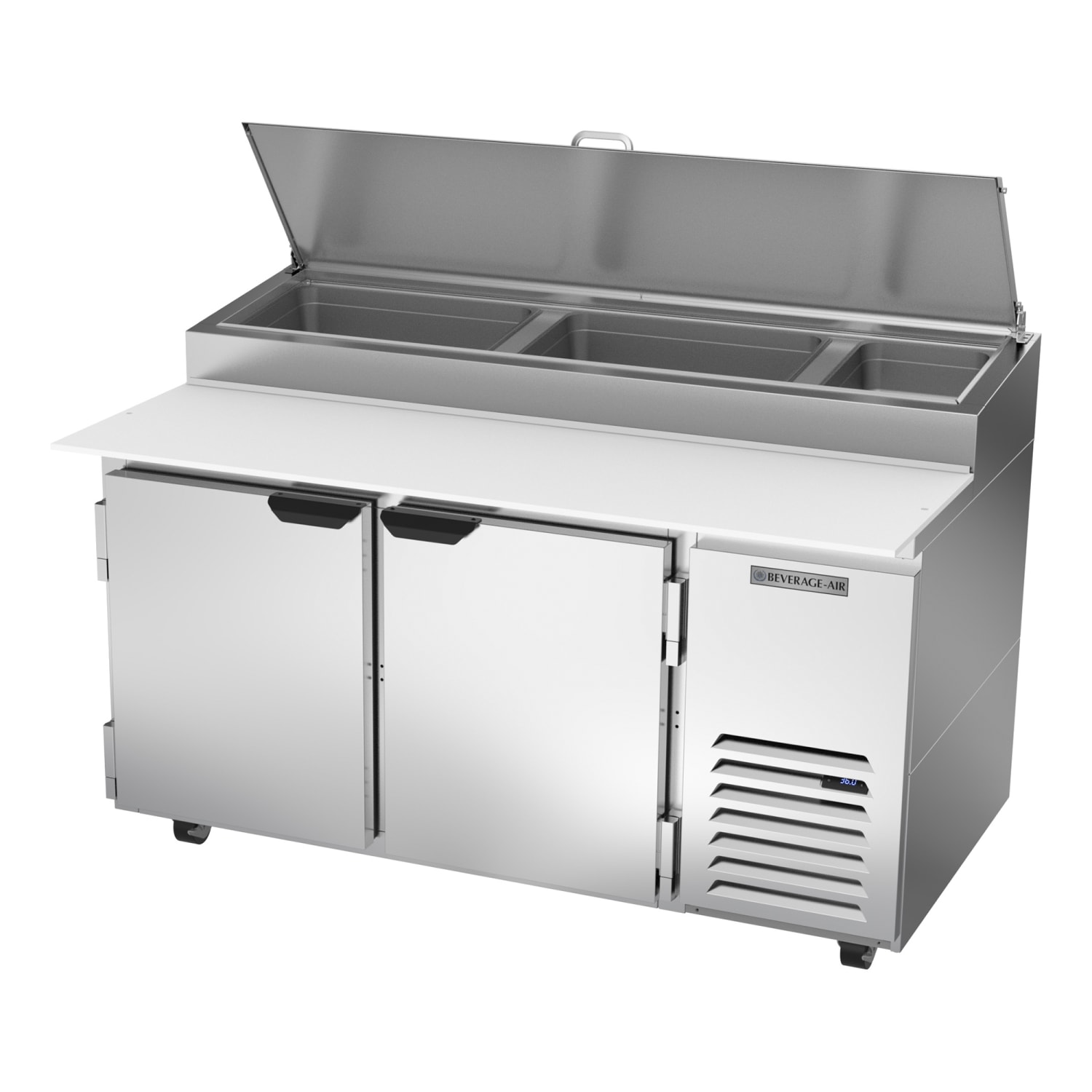 Beverage-Air DP60HC 60 Hydrocarbon Series Pizza Prep Table w/ Refrigerated Base, 115v, 2-Section, Stainless Steel