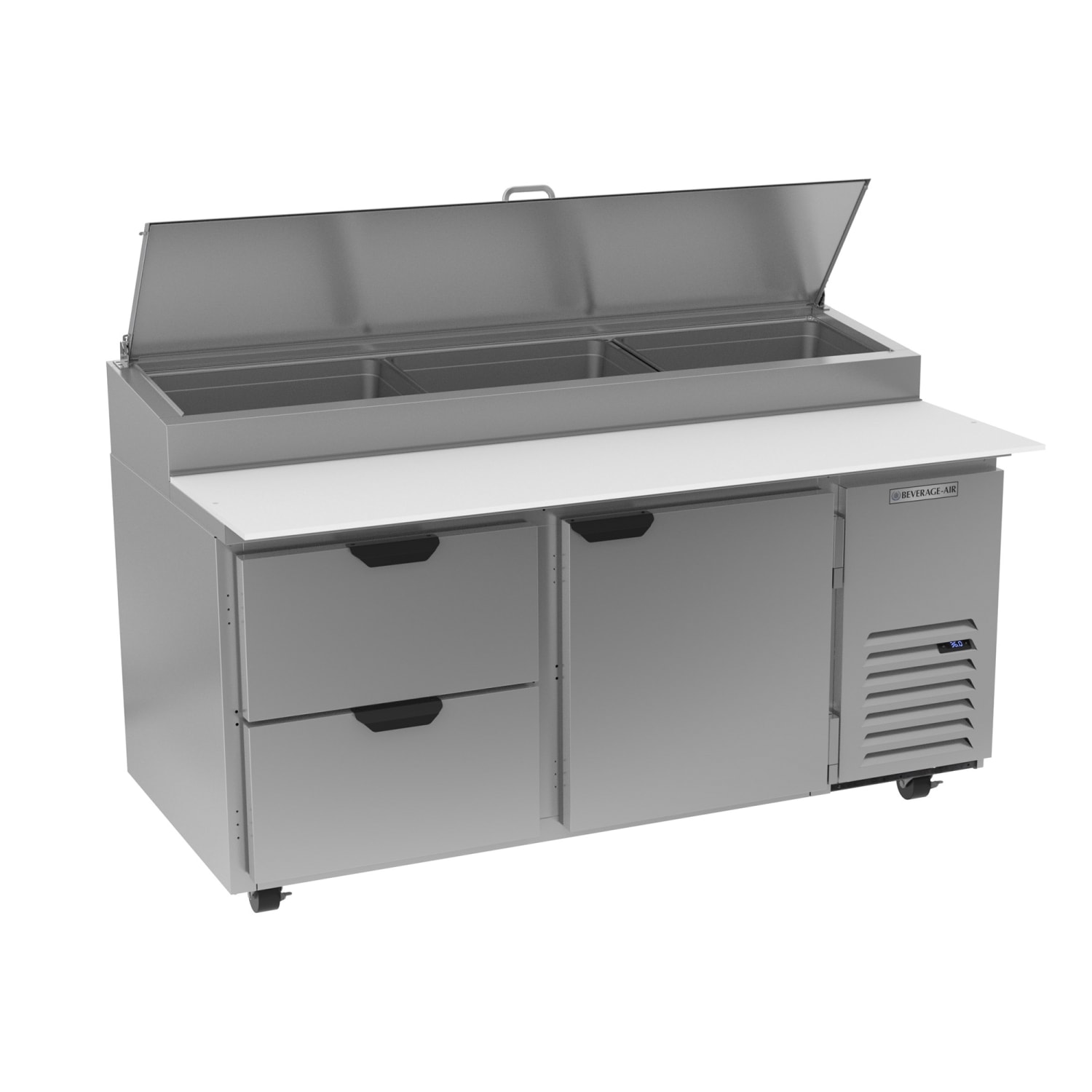 Beverage-Air DPD67HC-2 67 Hydrocarbon Series Pizza Prep Table w/ Refrigerated Base, 115v, Stainless Steel