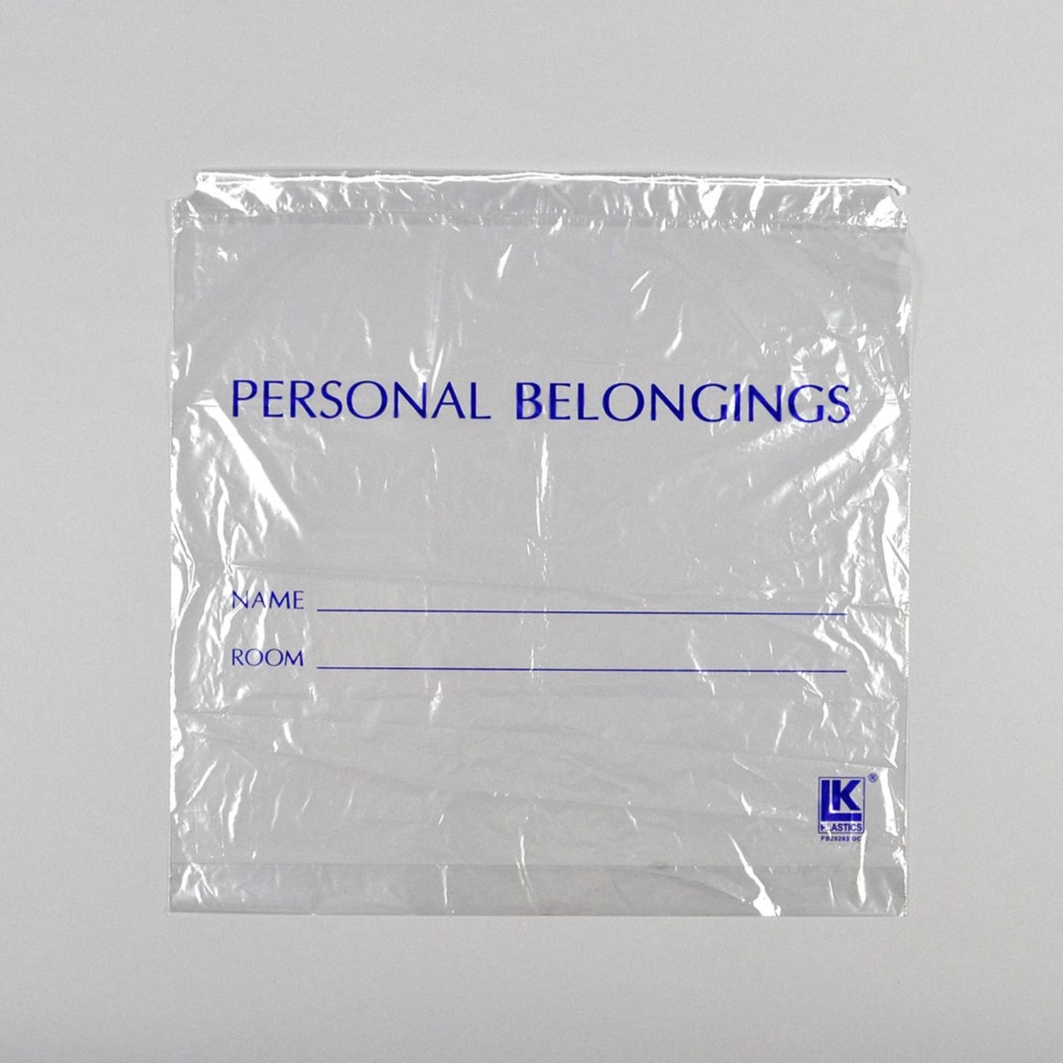 LK Packaging PB20203DSC Bottom Gusset Personal Belongings Bag w/ Cord string - 20 x 20, LDPE, Clear