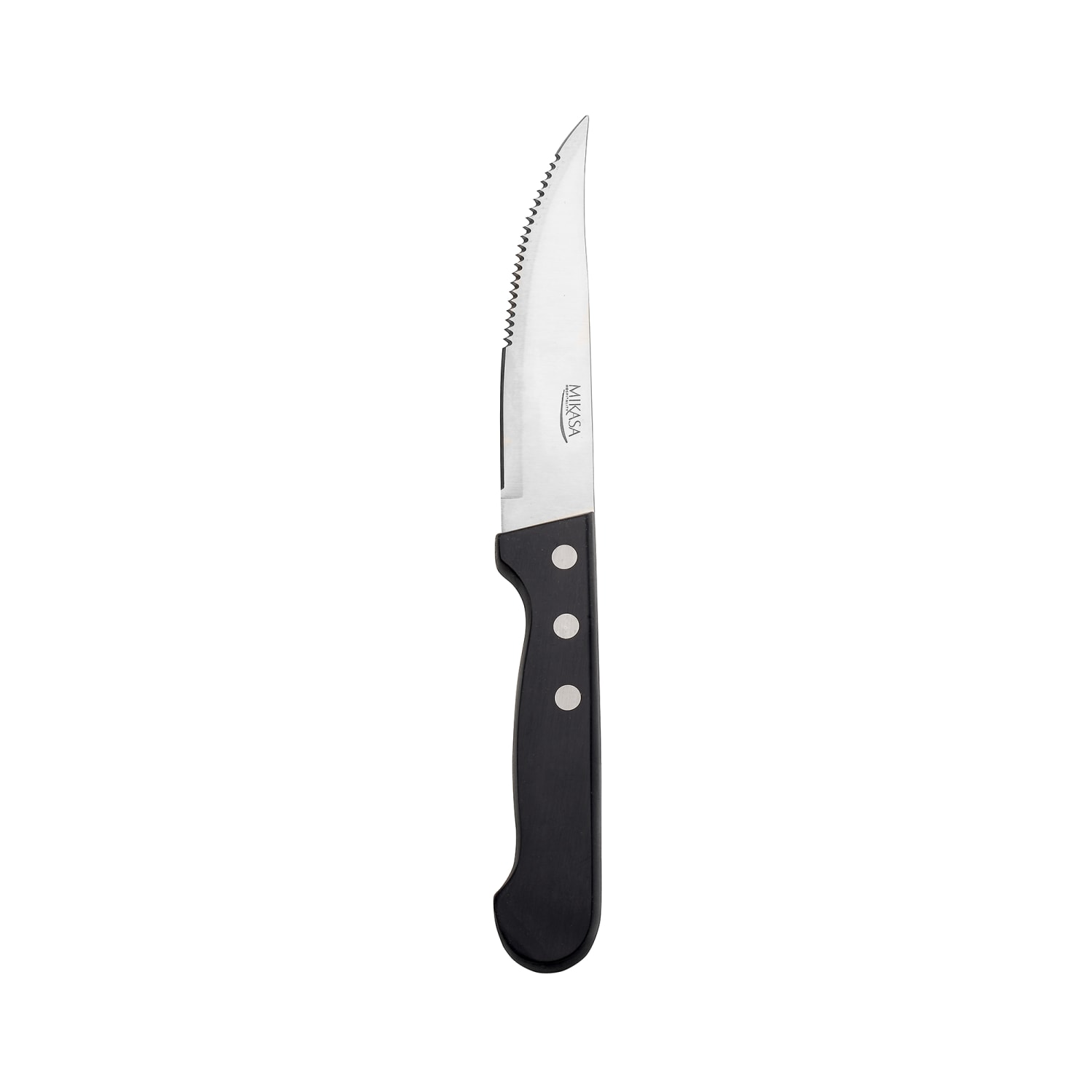 Mikasa Hospitality 5263860 9 9/10 Steak Knife with 18/10 Stainless Steel Grade, Flatbush Rim Pattern, Flat Black Handle, Case of 12