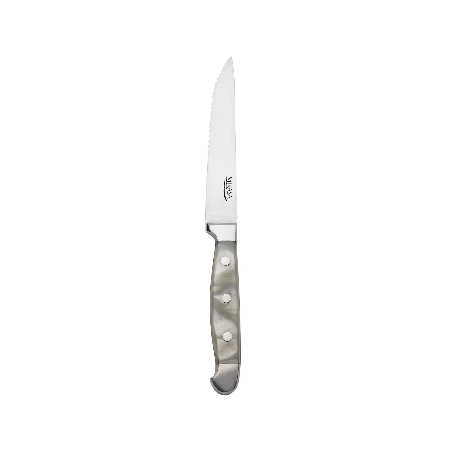 Mikasa Hospitality 5263859 9 3/10 Steak Knife with 18/10 Stainless Steel Grade, Williamsburg Rim Pattern, Marble Handle, Case of 12