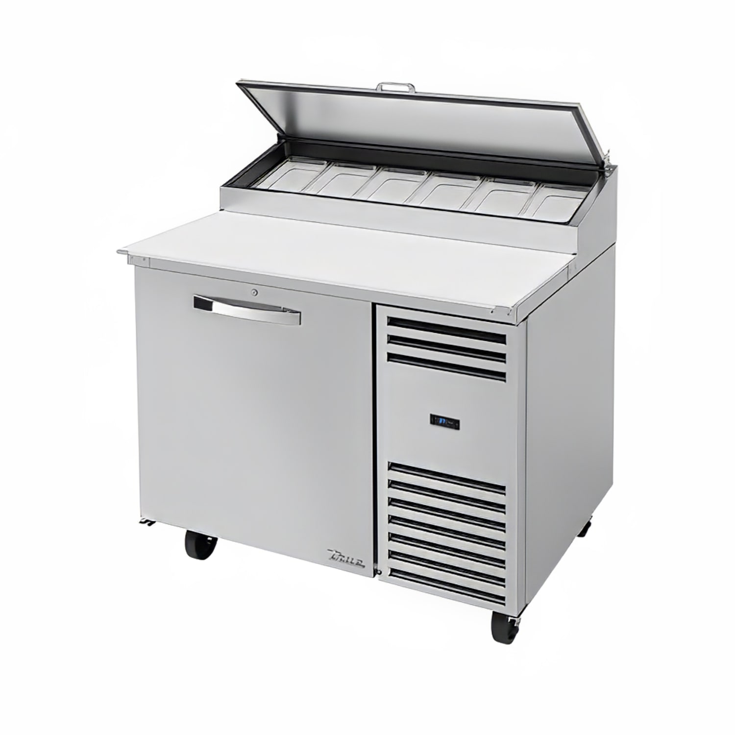 True TPP-AT-44-HC~SPEC3 44 Spec Series Pizza Prep Table w/ Refrigerated Base, 115v, 1 Door, Angled Top, Stainless Steel | True Refrigeration