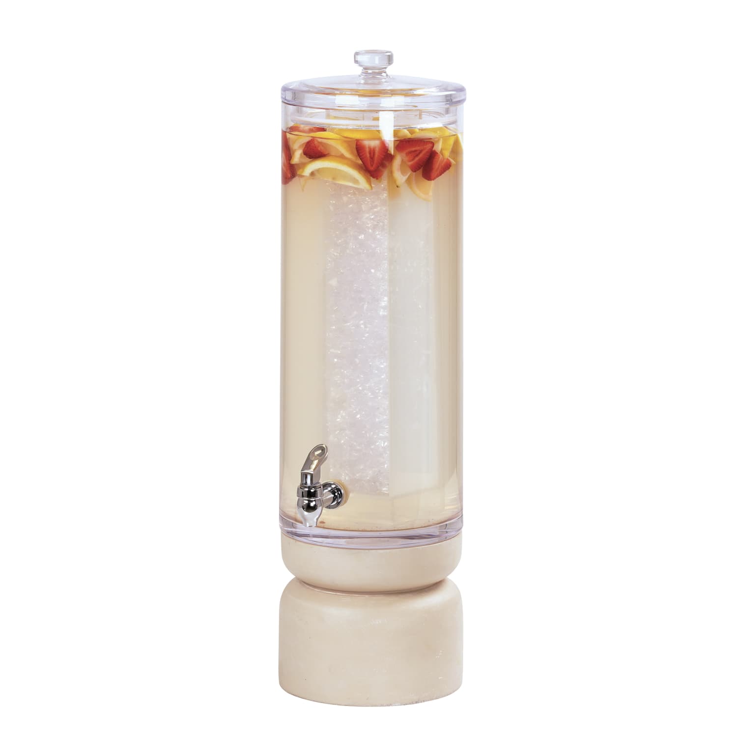 Cal-Mil 22441-3-113 3 gal Beverage Dispenser w/ Ice Chamber - Acrylic Container, White-Washed Pine Wood Base, Beige