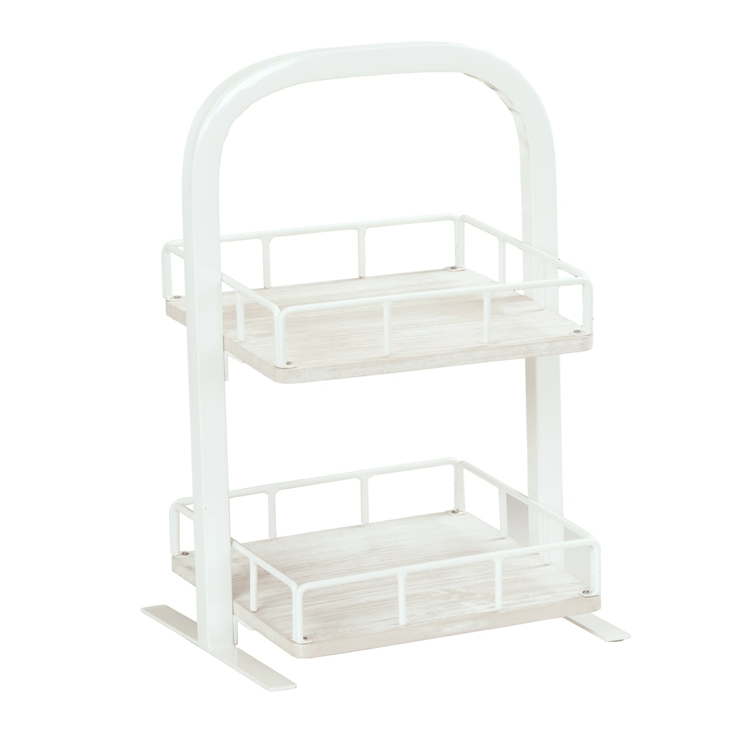 Cal-Mil 22435-2-113 2 Tier Display Stand w/ Adjustable Wood Shelves - 14 x 12 x 21H, Pine Wood, White-Washed, Beige