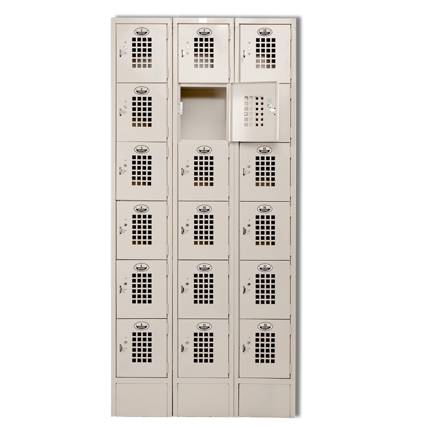 Winholt WL-618-15 18-Section 3 Column Locker w/ 10 x 15 x 12 Compartments, Beige