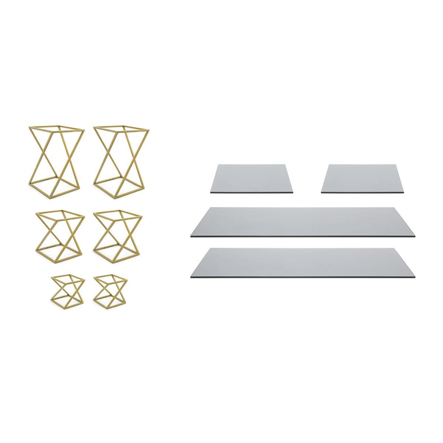 Front of the House BST033MUM28 10 Piece B³ Buffet Building Blocks Riser Set - Smoke Glass/ Matte Brass Iron, Multi-Colored