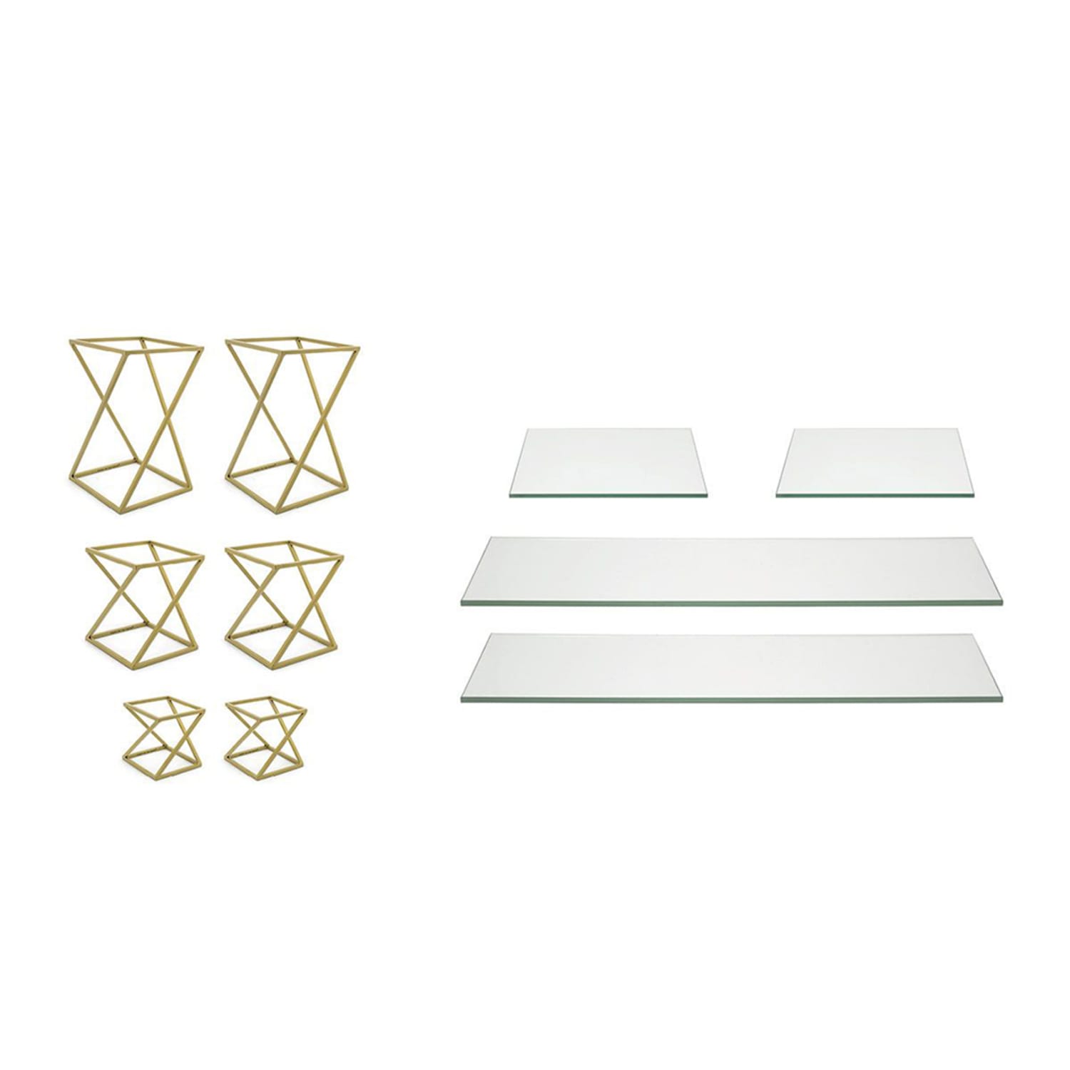 Front of the House BST032MUM28 10 Piece B³ Buffet Building Blocks Riser Set - Glass/ Matte Brass Iron, Multi-Colored