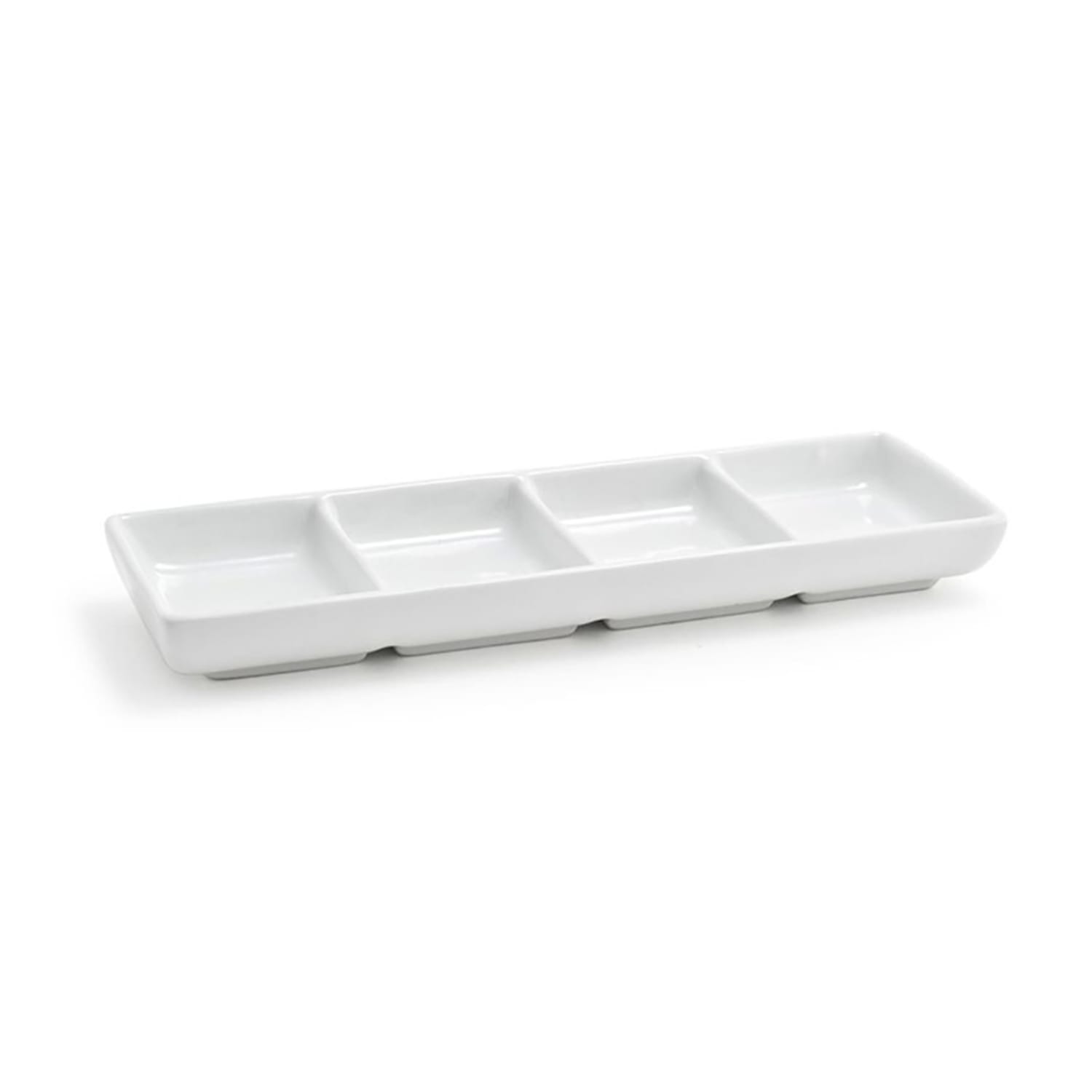 Front of the House DSD037WHP23 Rectangular Dish w/ 4 Compartments - 8 x 2 1/4, Porcelain, White, Case of 12