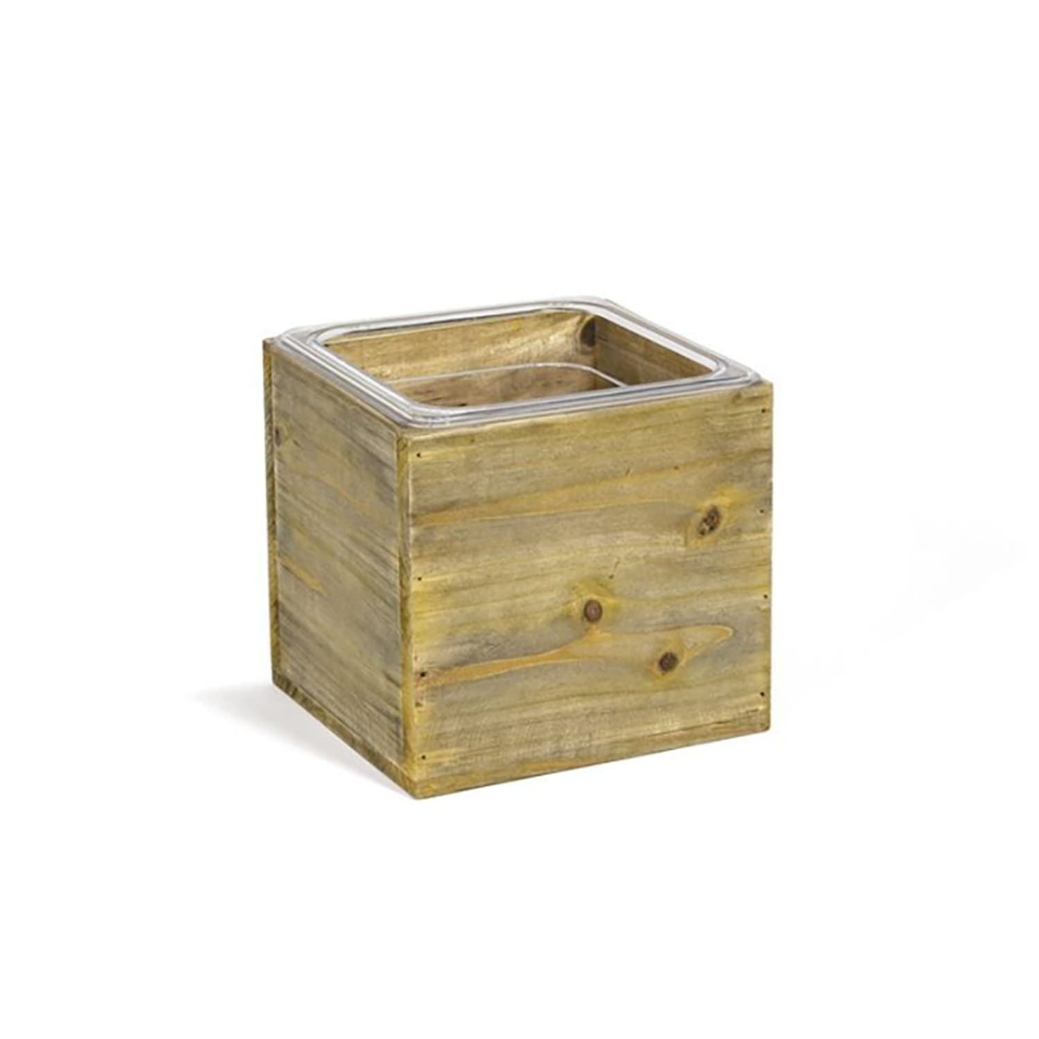 Front of the House BHO145NAW21 Rectangular Ice Housing / Pan Set - 7 x 6 1/2 x 6 1/2, Rustic Wood, Brown