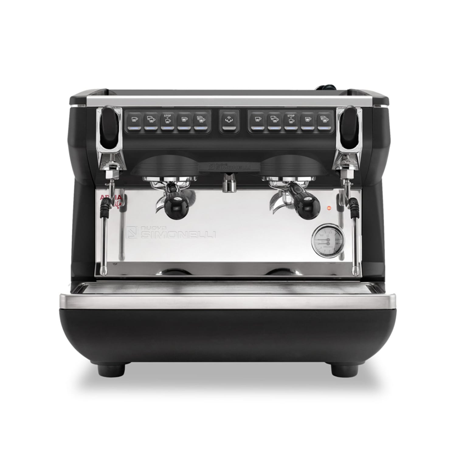 Nuova Simonelli APPIA LIFE COMPACT VOL 220V Semi Automatic Commercial Espresso Machine w/ 2 Groups & 2 Steam Wands - 208-240v/1ph, 7-1/2-liter Boiler, Stainless Steel
