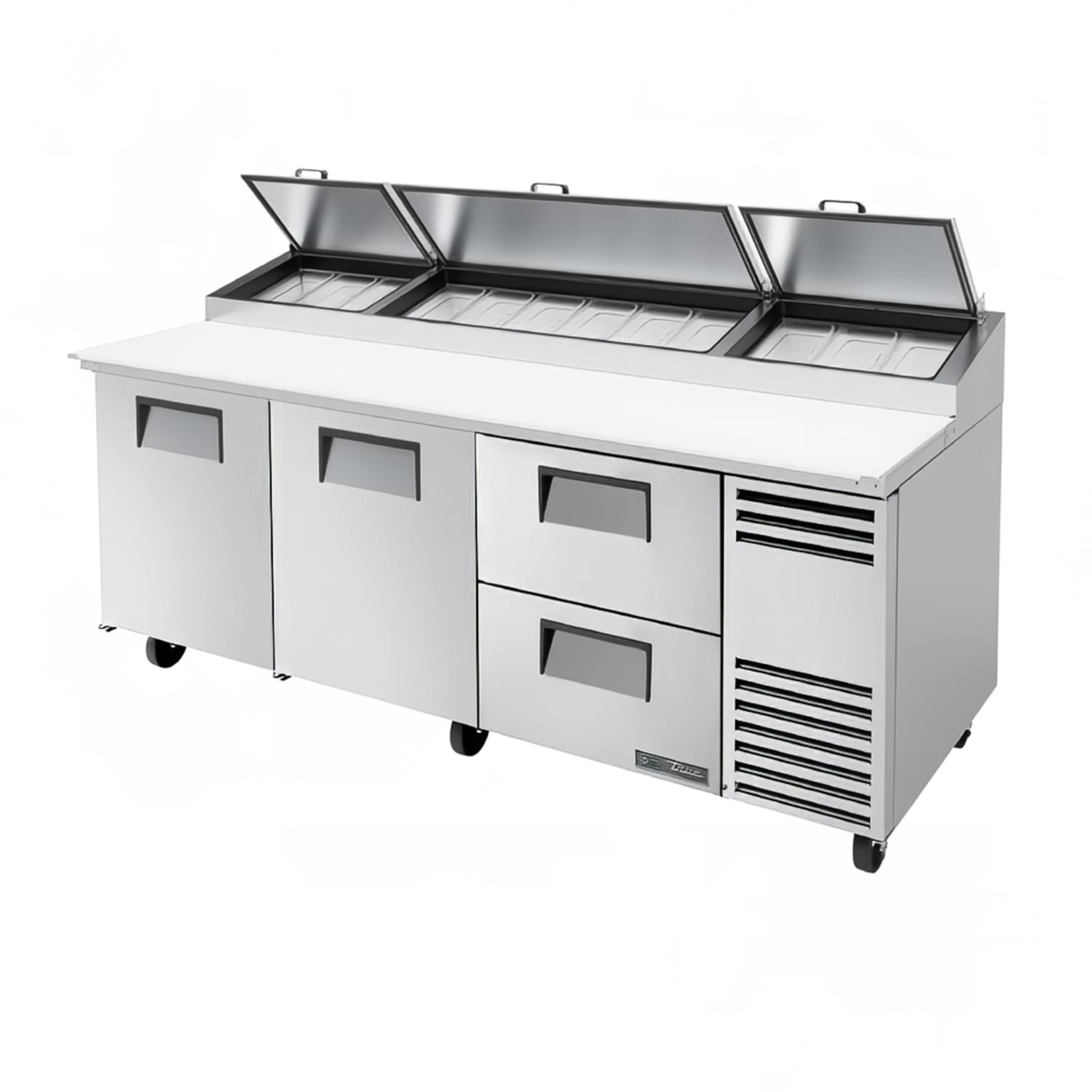 True TPP-AT2-93D-2-HC 93 1/2 TPPAT Series Pizza Prep Table w/ Refrigerated Base, 115v, Two Drawers, Two Doors, Stainless Steel | True Refrigeration