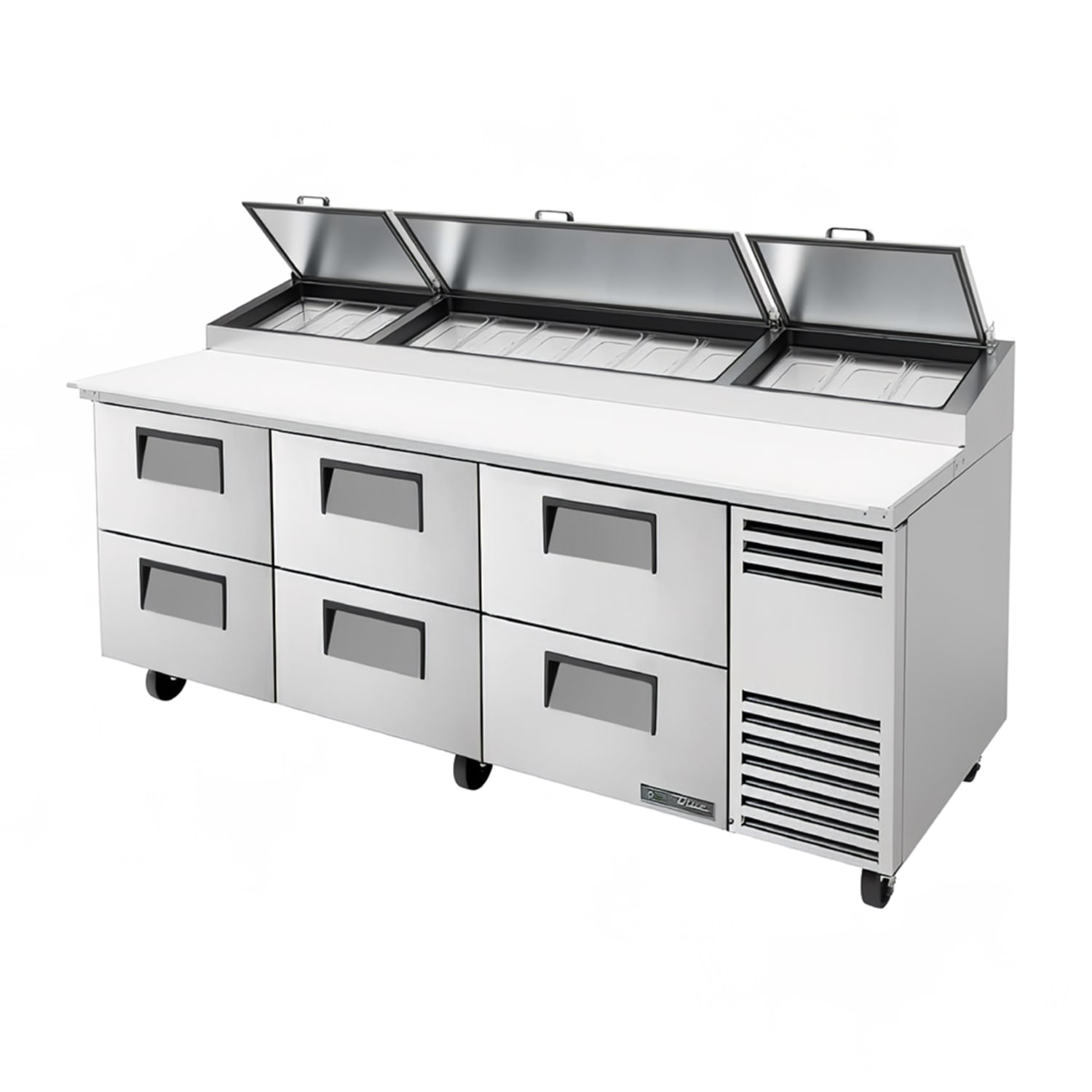 True TPP-AT2-93D-6-HC 93 1/2 TPPAT Series Pizza Prep Table w/ Refrigerated Base, 115v, Stainless Steel, Six Drawers | True Refrigeration