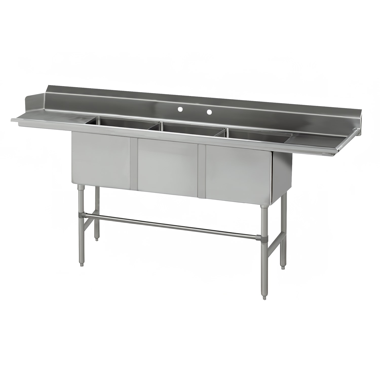 Advance Tabco DTC-3-90R-X 90 Straight Dish Table w/ 3 Sinks - Right to Left, 16 Right Drainboard, 18 x 24 x 14 Bowls, Stainless Steel