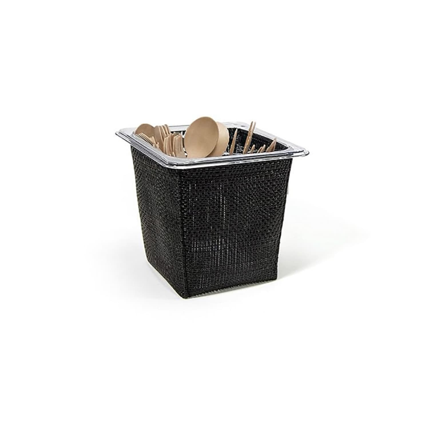 Front of the House BHO133BKV21 Rectangular Ice Housing / Pan Set- 7 x 6 1/2 x 5 3/4, Woven Vinyl, Black