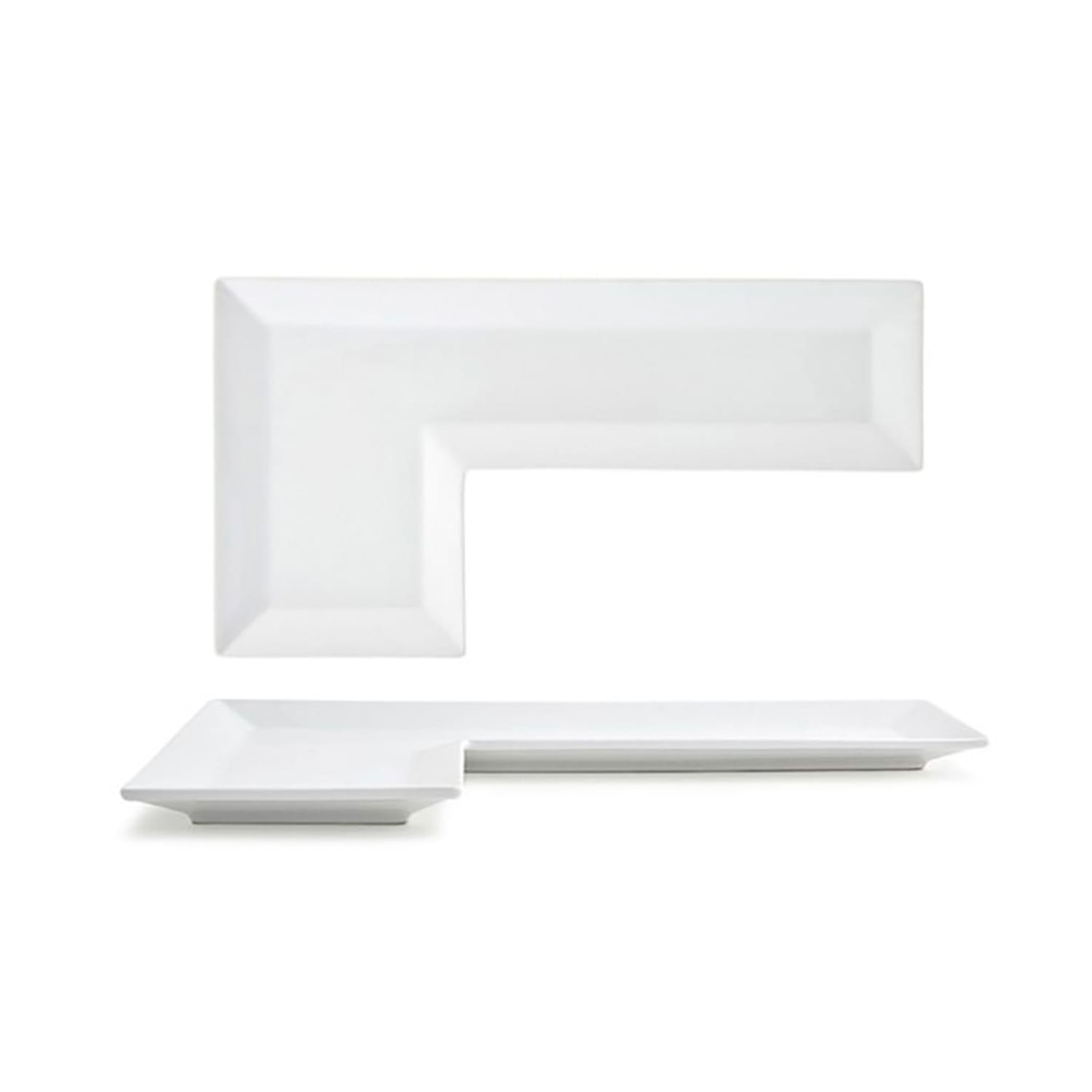 Front of the House DSU006WHP22 L-Shaped Kyoto Puzzle Plate - 13 x 7, Porcelain, White