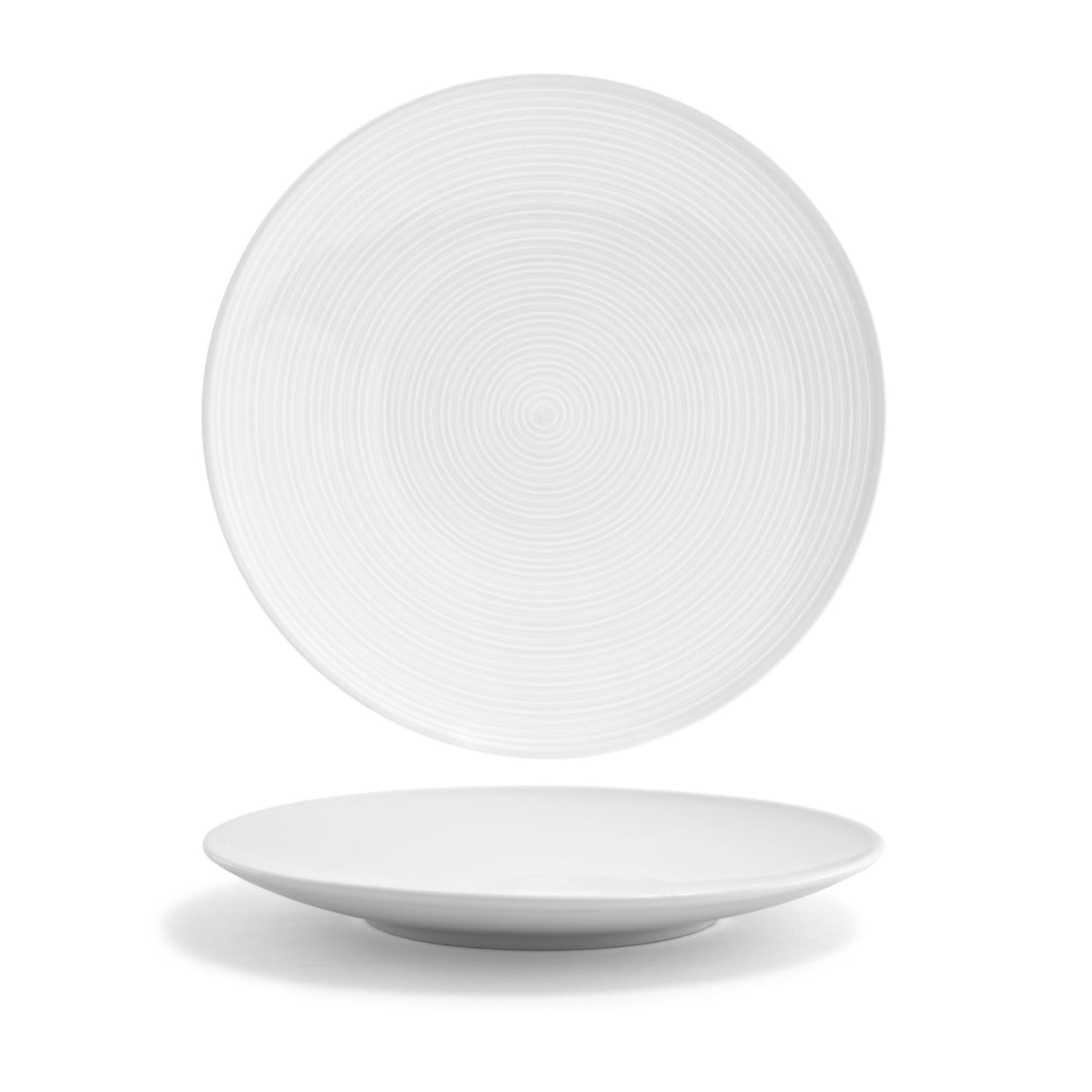 Front of the House DDP048WHP22 10 1/2 Round Spiral Plate - Porcelain, White, Case of 6