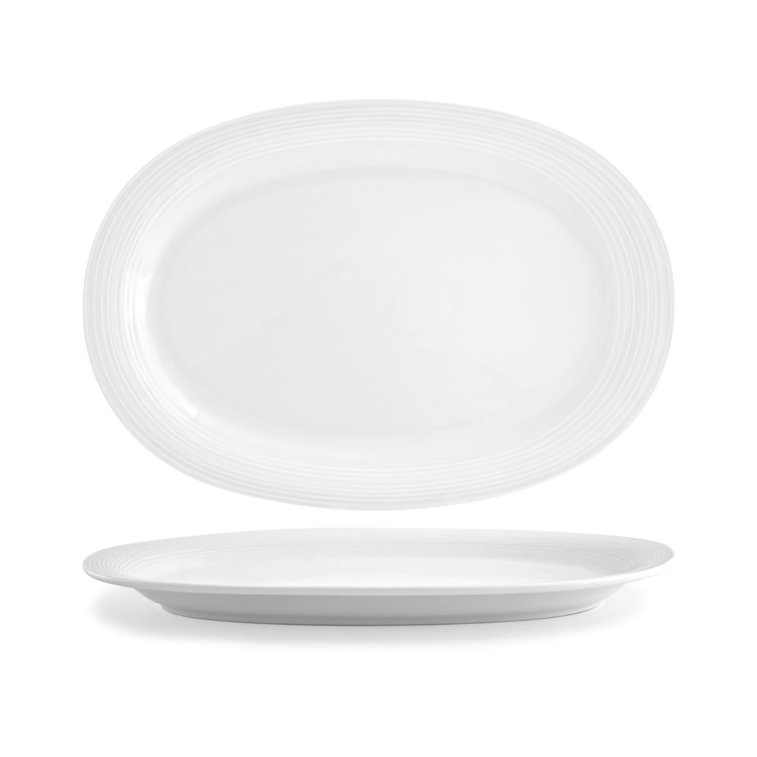 Front of the House DOS012WHP12 Oval Spiral Plate - 14 x 9 3/4, Porcelain, White, Case of 6