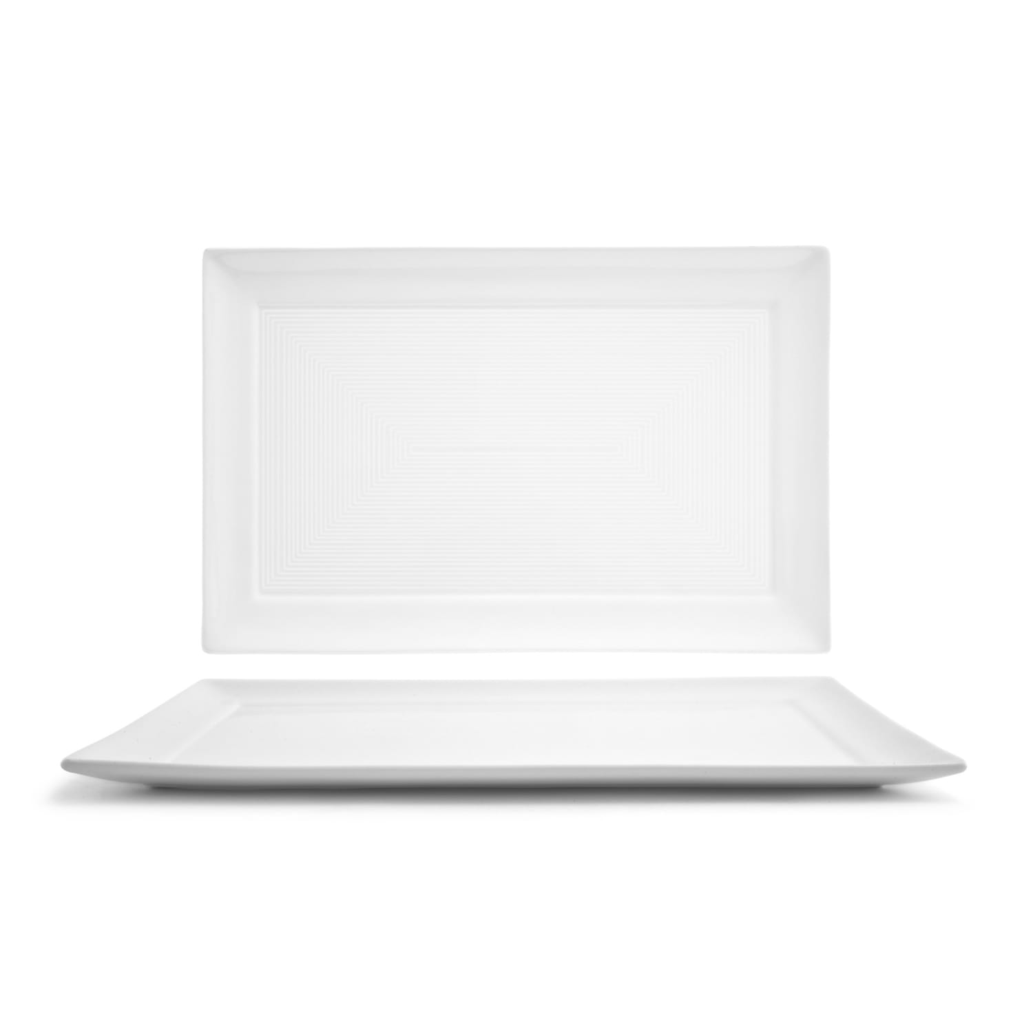 Front of the House DOS014WHP22 Rectangular Spiral Plate - 14 x 9, Porcelain, White, Case of 6