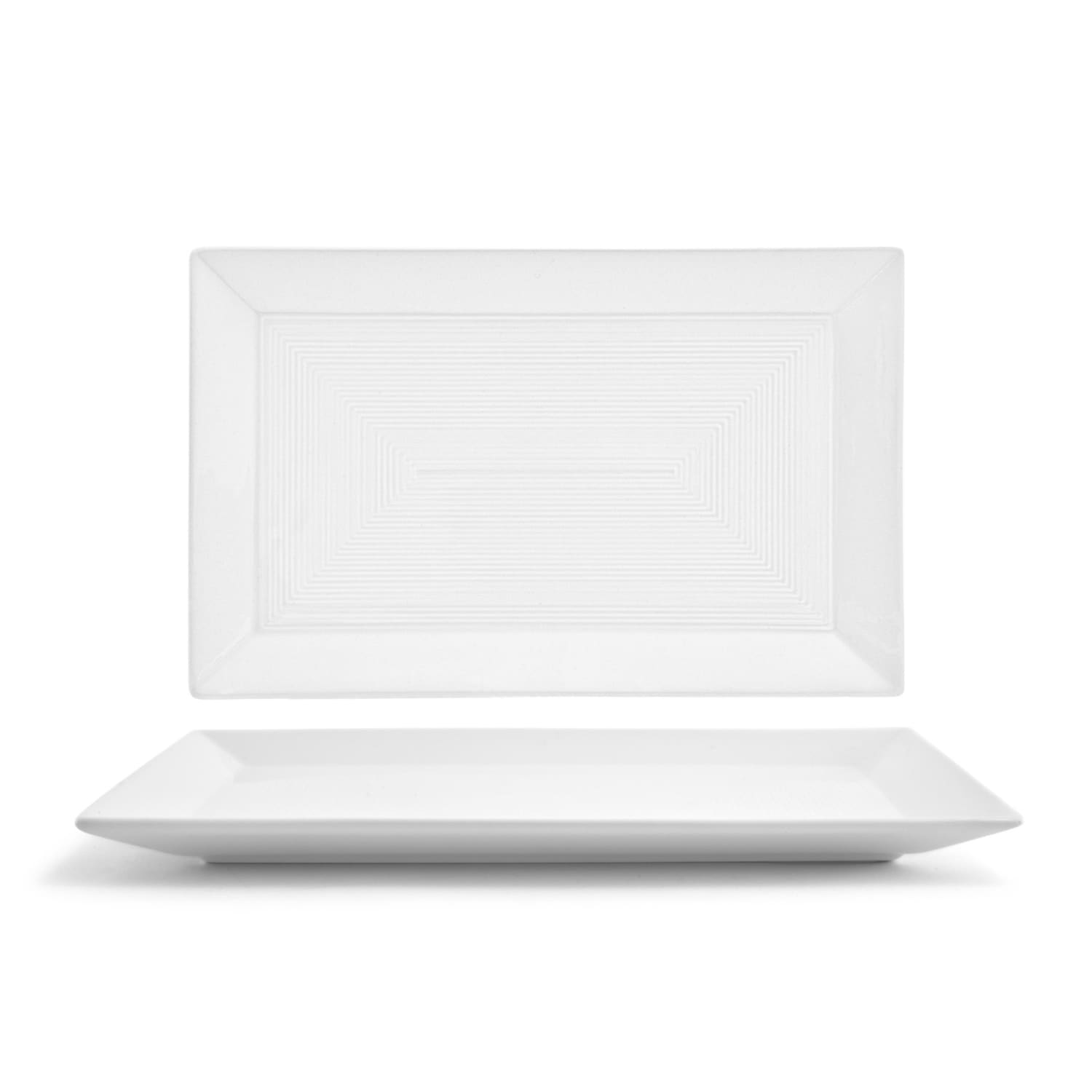 Front of the House DSP002WHP22 Rectangular Spiral Plate - 11 x 7, Porcelain, White, Case of 6