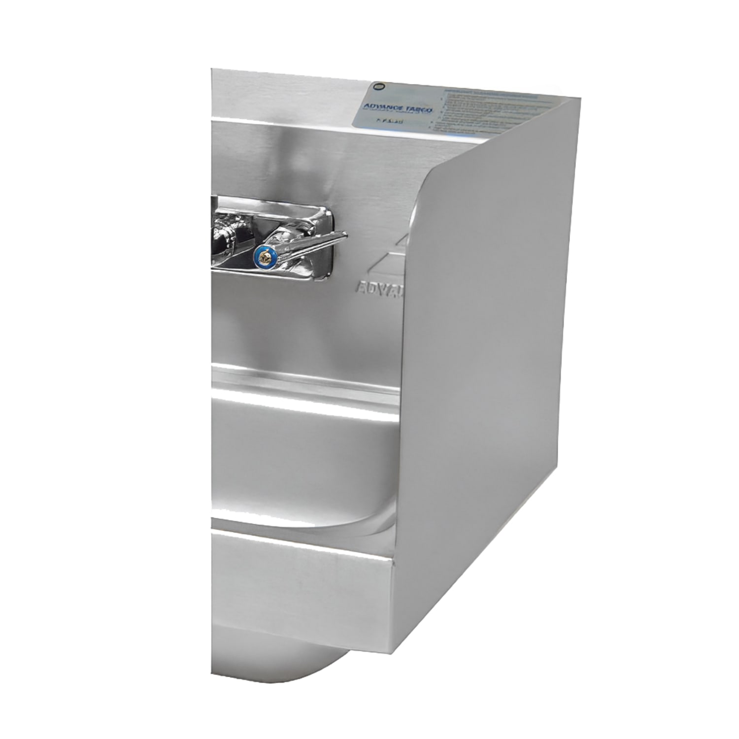 Advance Tabco 7-PS-11E 12 Tall Welded Side Splash for Hand Sinks - 14 x 16 Bowls, Stainless Steel