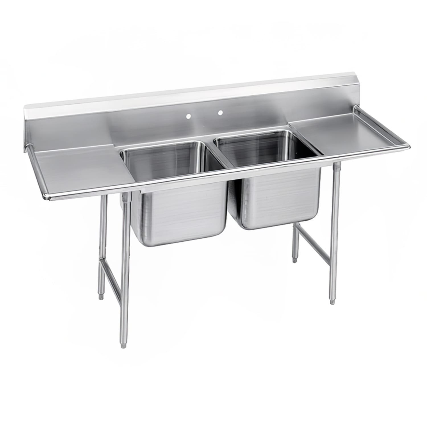 Advance Tabco T9-2-36-18RL 72 2 Compartment Sink w/ 16L x 20W Bowl, 12 Deep, 18"" Left and Right Drainboards, Stainless Steel
