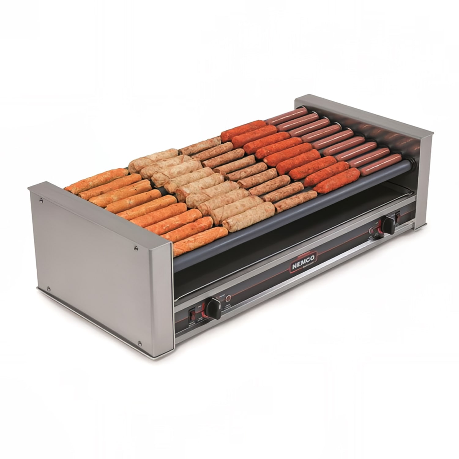Nemco 8045SXW-SLT 45 Hot Dog Roller Grill w/ Manual Controls - Slanted Top, 120v, Stainless Steel