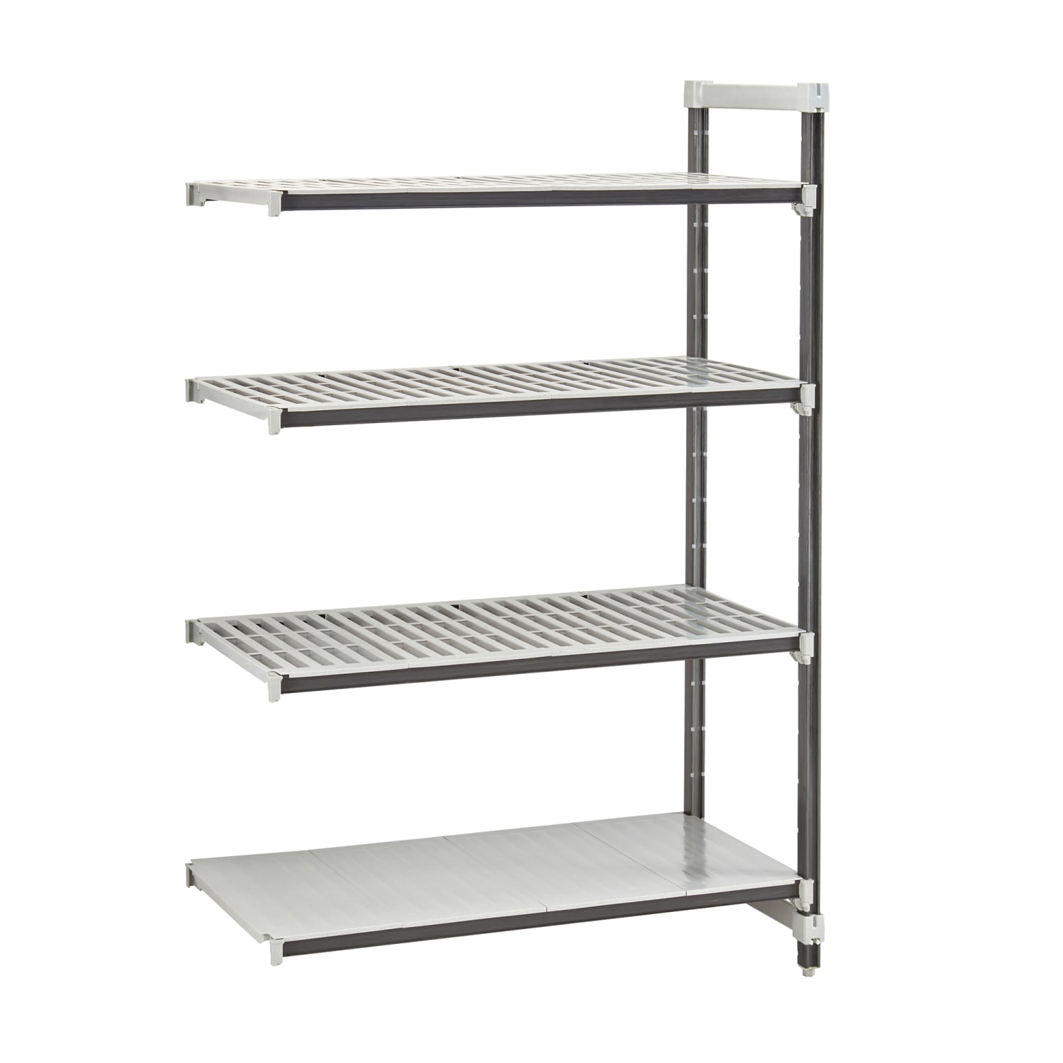 Cambro EXA183072VS4480 30 NSF 4-Tier Heavy-Duty Plastic Shelving Unit - Camshelving Elements XTRA, 18W, 72H, 30"" x 18"" x 72"", Camguard Protection, Gray
