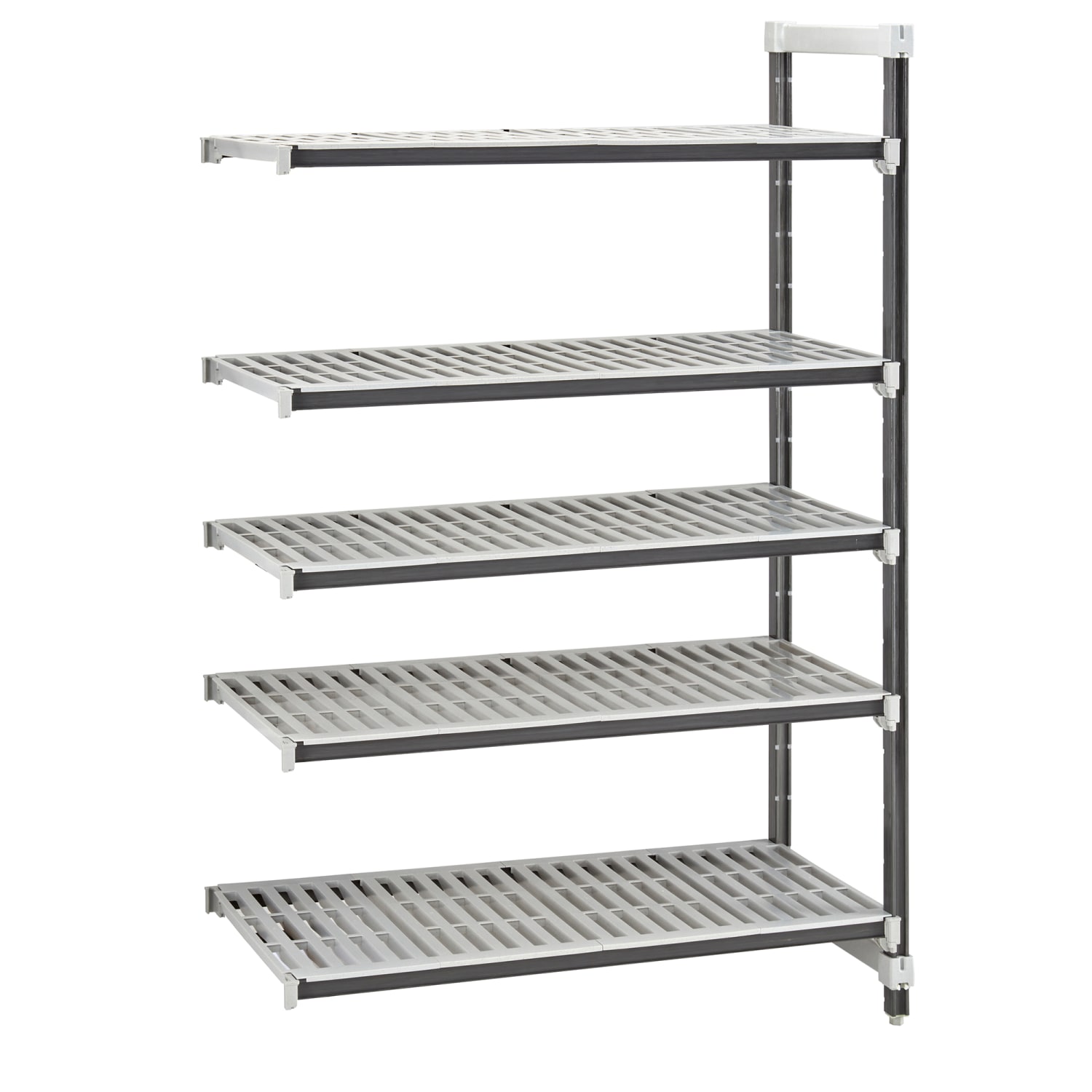 Cambro EXA214884V5480 48 NSF 5-Tier Heavy-Duty Plastic Shelving Unit - Camshelving Elements XTRA, 21W, 84H, 48"" L x 21"" W, Add-on Unit, Gray