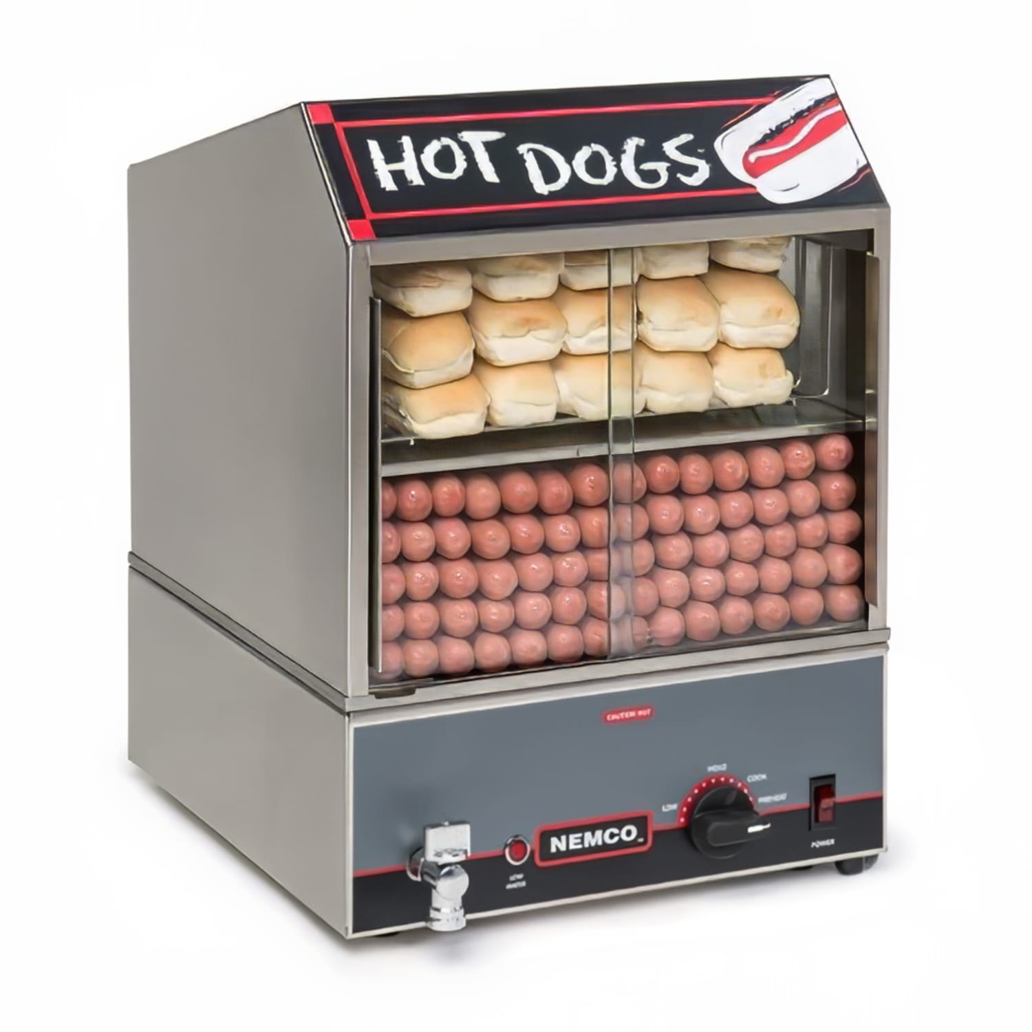 Nemco 8300-220 Countertop Hot Dog Steamer w/ 150 Hot Dogs & 30 Bun Capacity, 220v, Stainless Steel