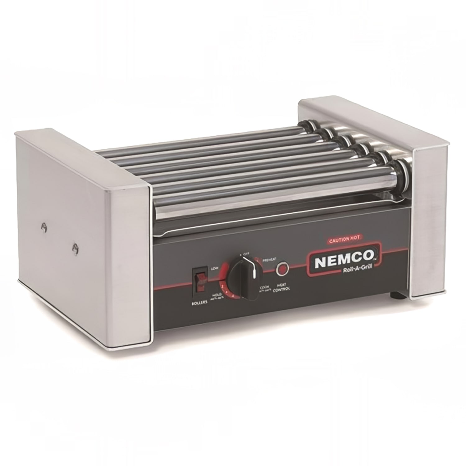 Nemco 8010-220 10 Hot Dog Roller Grill w/ Manual Controls - Flat Top, 220v, Stainless Steel