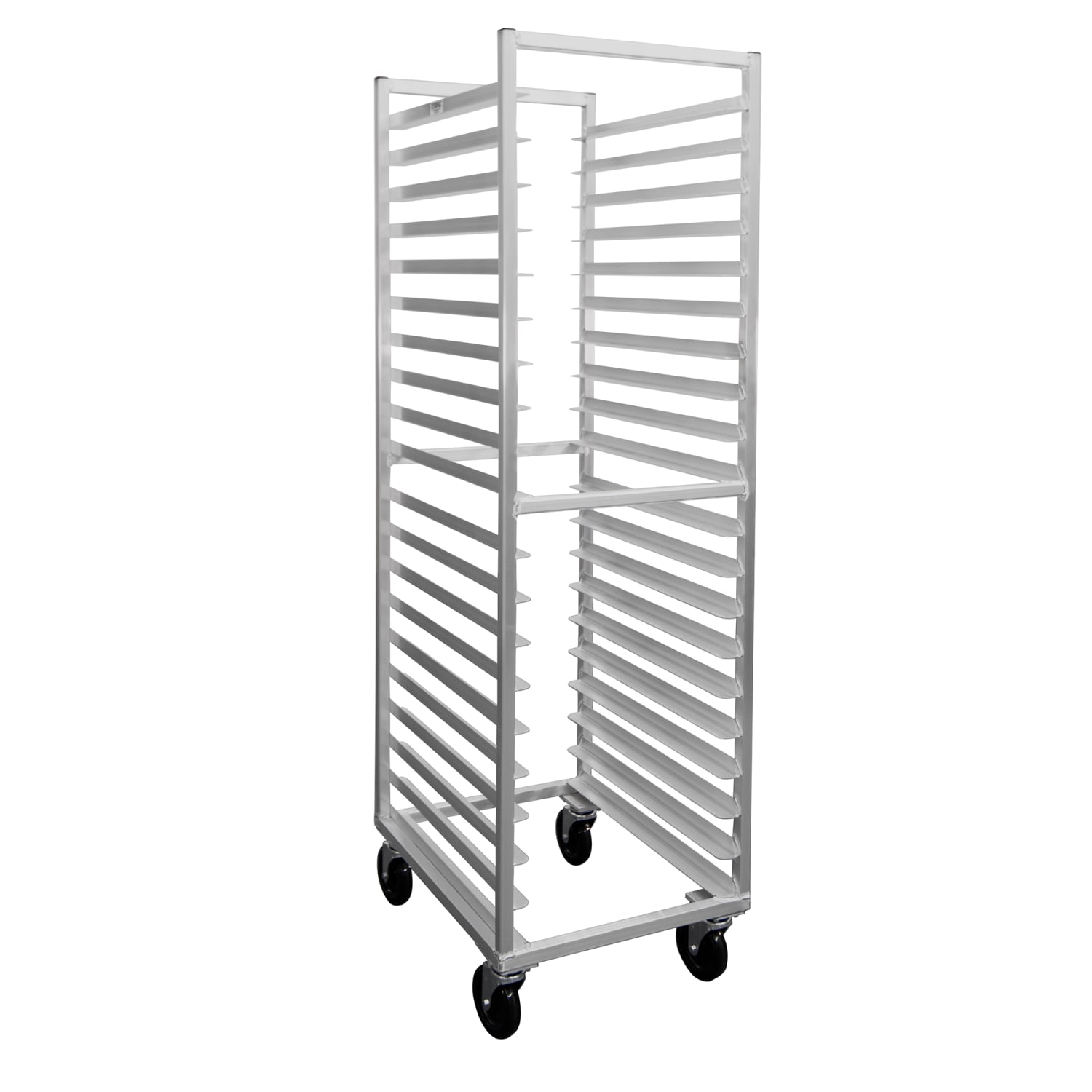 New Age 7331 20 3/8W 20-Pan Sheet Pan Rack w/ 3 Bottom Load Slides, 2 Pan Capacity, Platform Swivel Casters