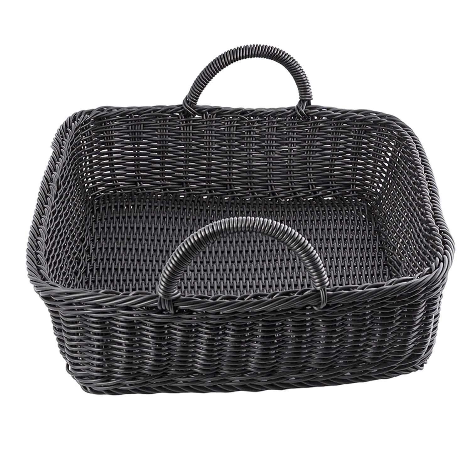 Tablecraft M2493H Ridal Collection Basket w/ Handles, 19 x 14 x 4, Rectangular, Handwoven, Polypropylene, Black, Case of 6