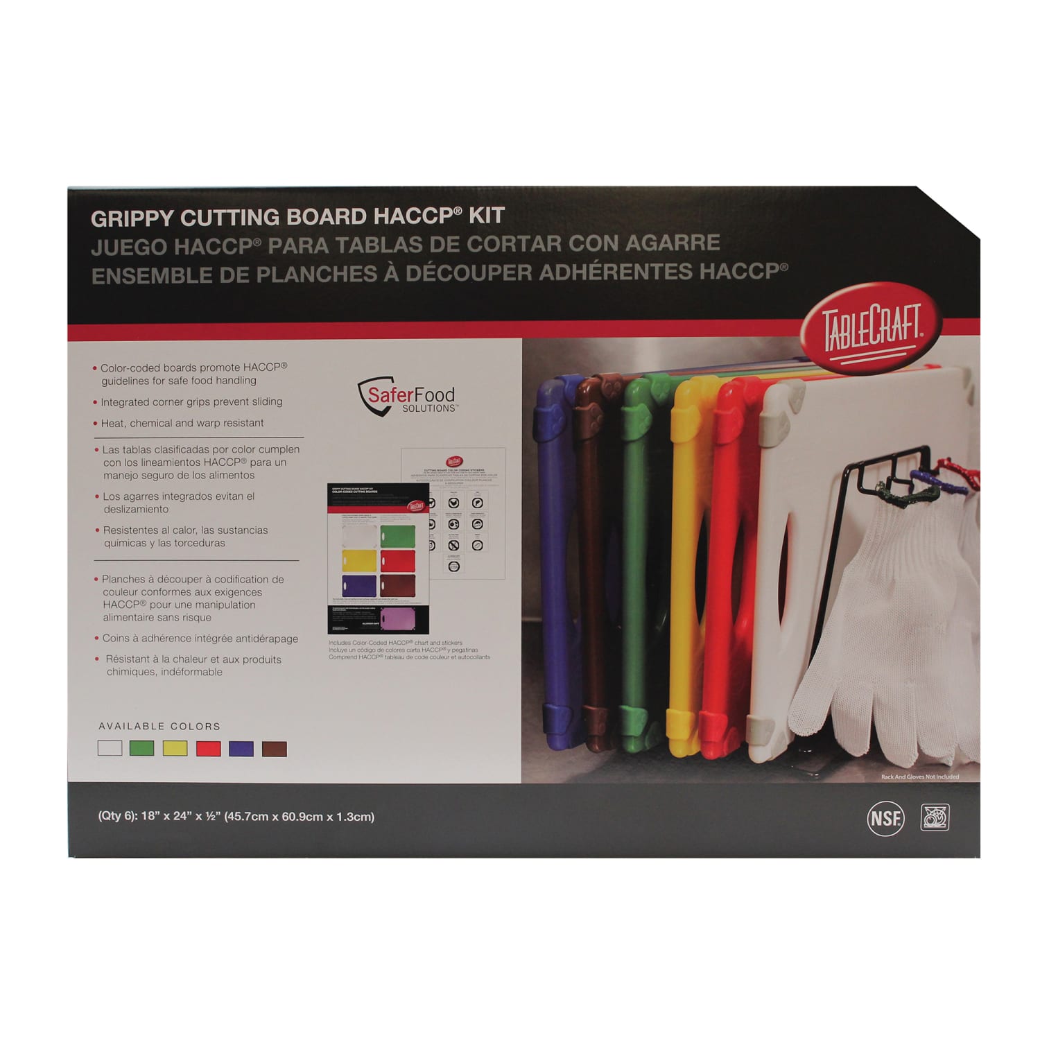 Tablecraft CBG1824APK6 Cutting Board Set w/ 6 Boards - 18 x 24, Assorted Colors, Multi-Colored