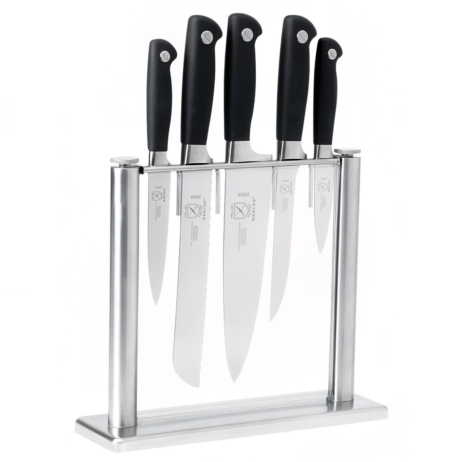Mercer Culinary M20000 6 Piece Knife Set w/ Glass Block, Tempered Glass Block, Black, Stainless Steel