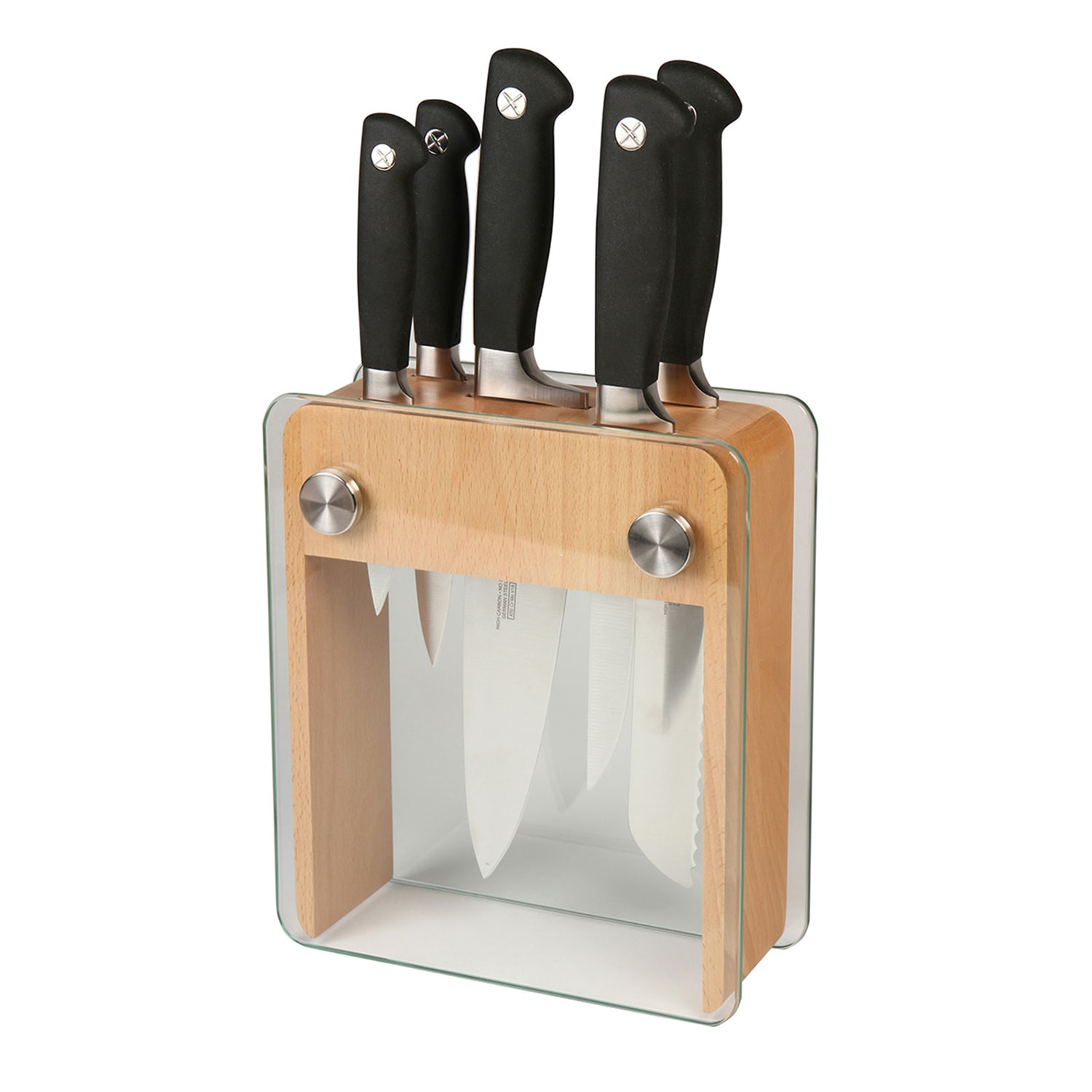 Mercer Culinary M20050 6 Piece Knife Set w/ Beechwood/Glass Block, Stainless Steel