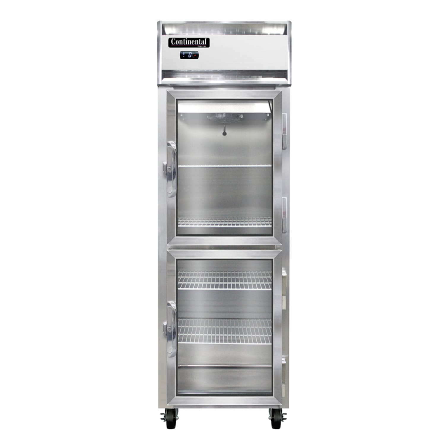 Continental 1FNGDHD 26 1 Section Reach In Freezer, 2 Right Hinge Glass Doors, 115v, Aluminum/Stainless Steel