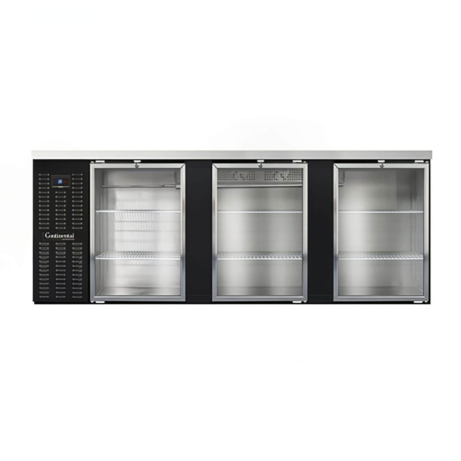 Continental BB90SNGD 90 Bar Refrigerator - 3 Swinging Glass Doors, Black, 115v, 25-cu.-ft. Capacity