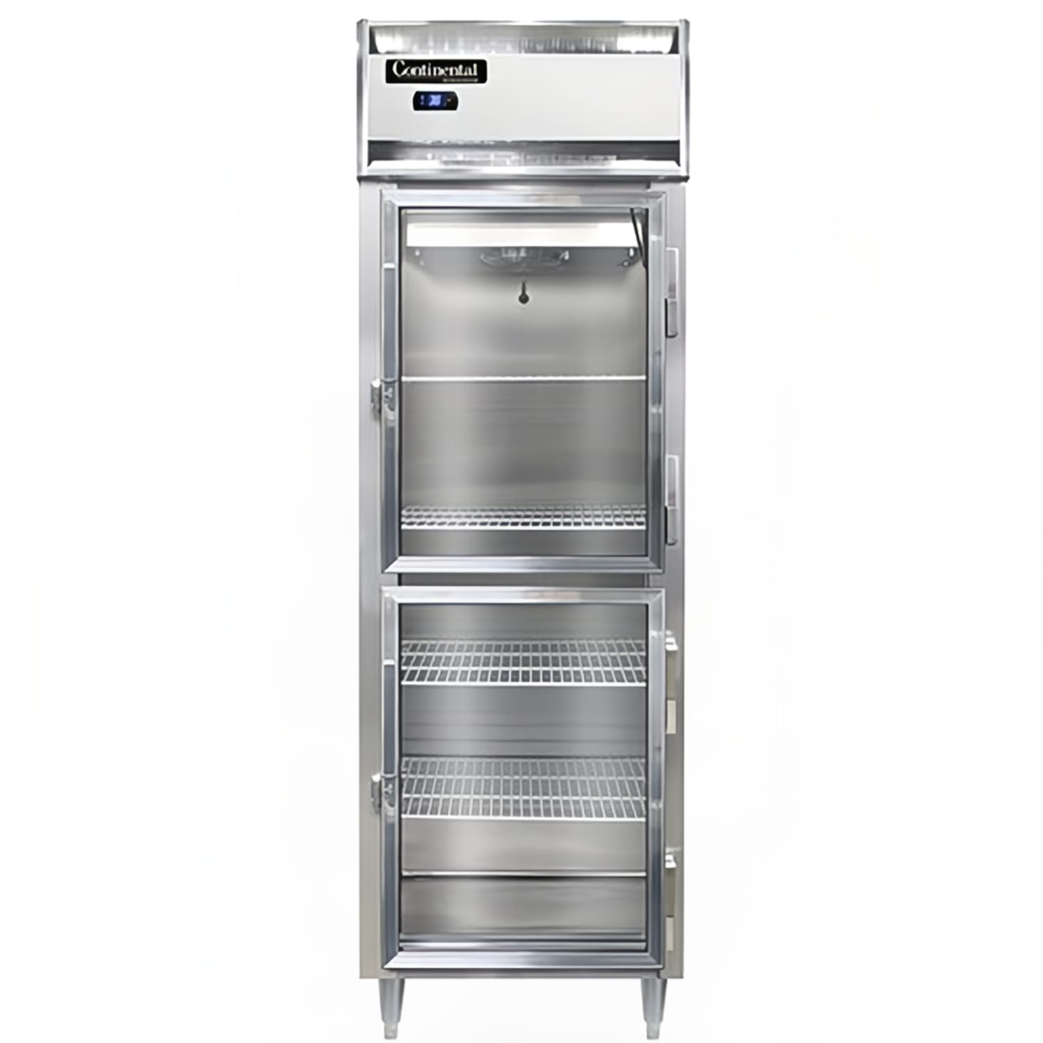 Continental D1RSNSSGDHD 26 1 Section Reach In Refrigerator, 2 Right Hinge Glass Doors, Top Compressor, 115v, Stainless Steel
