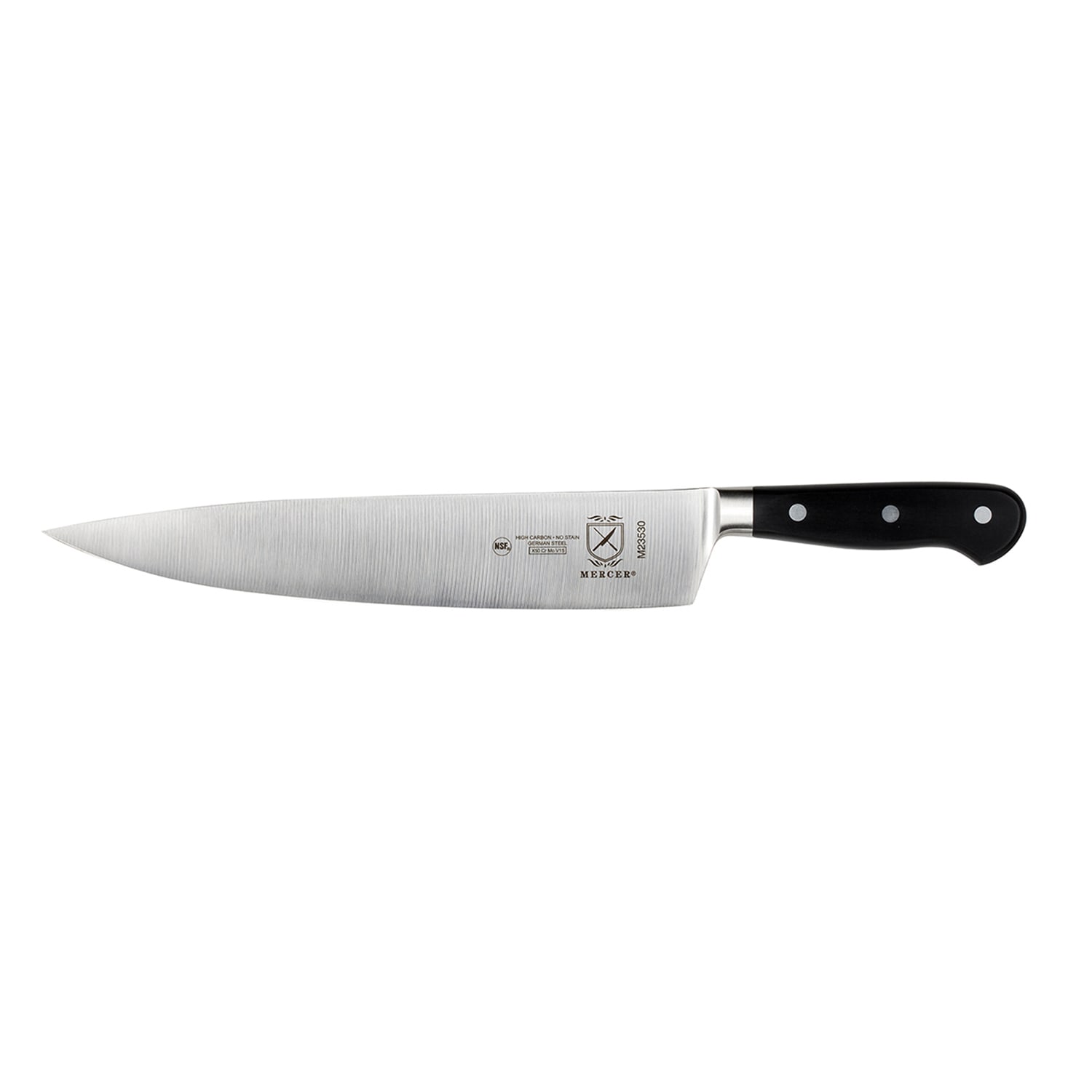 Mercer Culinary M23530 10 Chef's Knife w/ Black Ergonomic Delrin Handle, High-Carbon German Steel