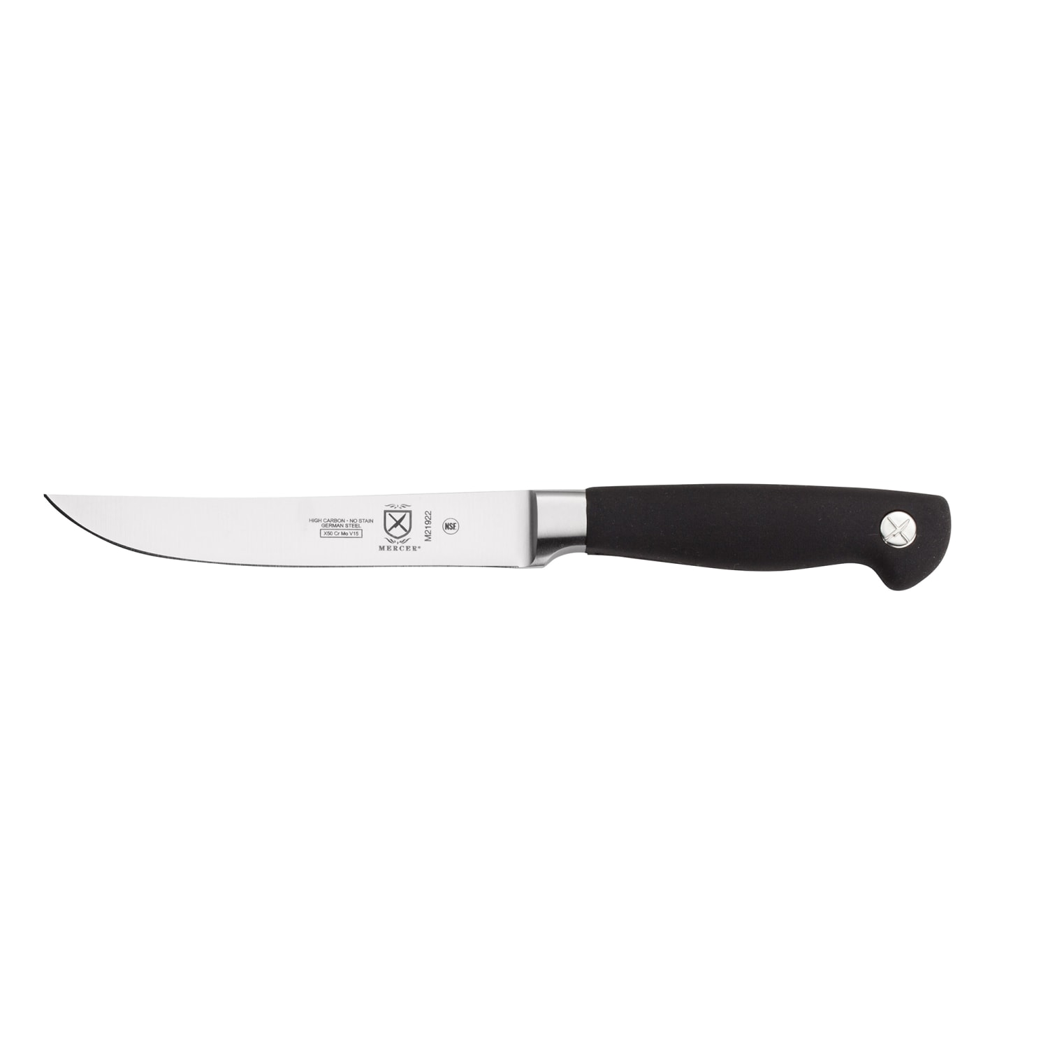 Mercer Culinary M21922 5 Straight Steak Knife w/ Black Non-Slip Santoprene Handle, High-Carbon German Steel