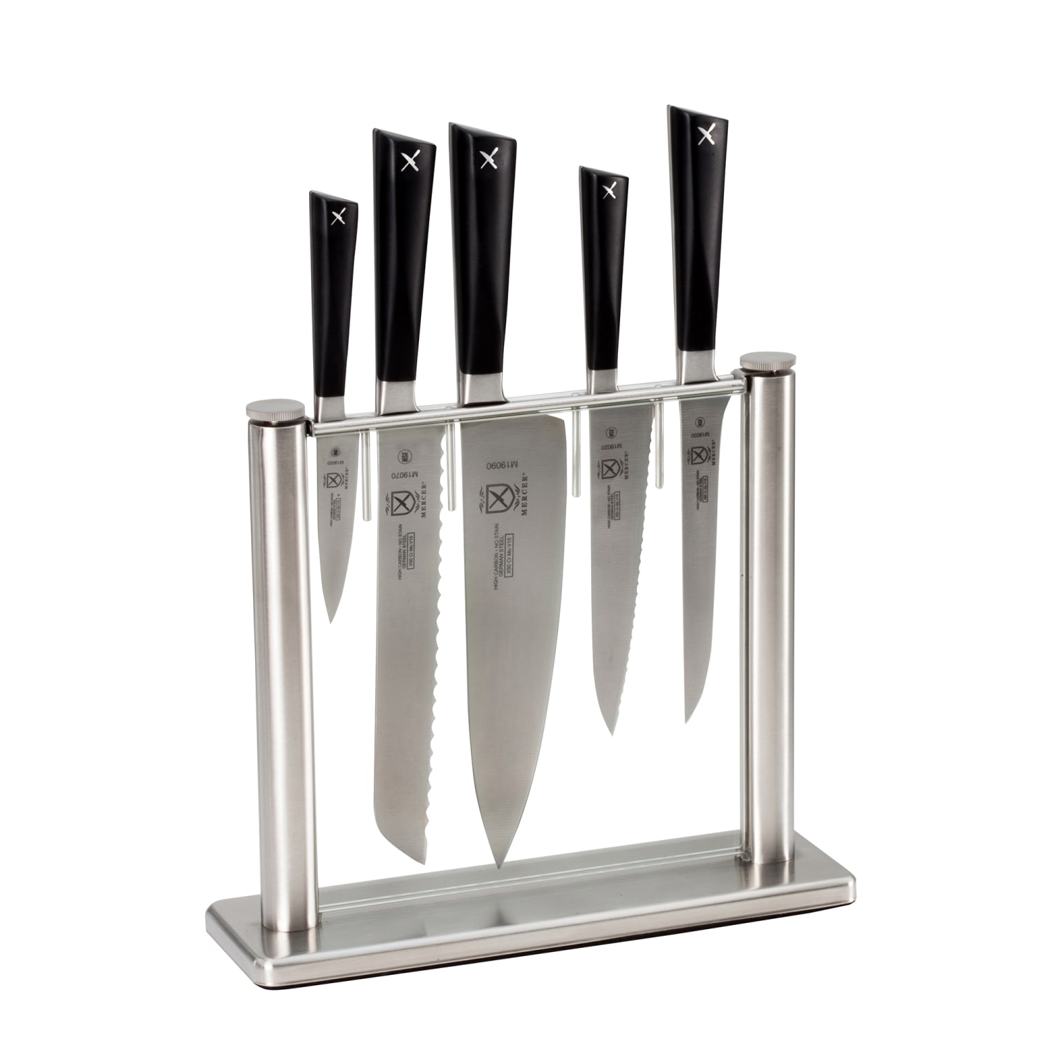 Mercer Culinary M19100 6 Piece Knife Set w/ Stainless Steel Glass Block