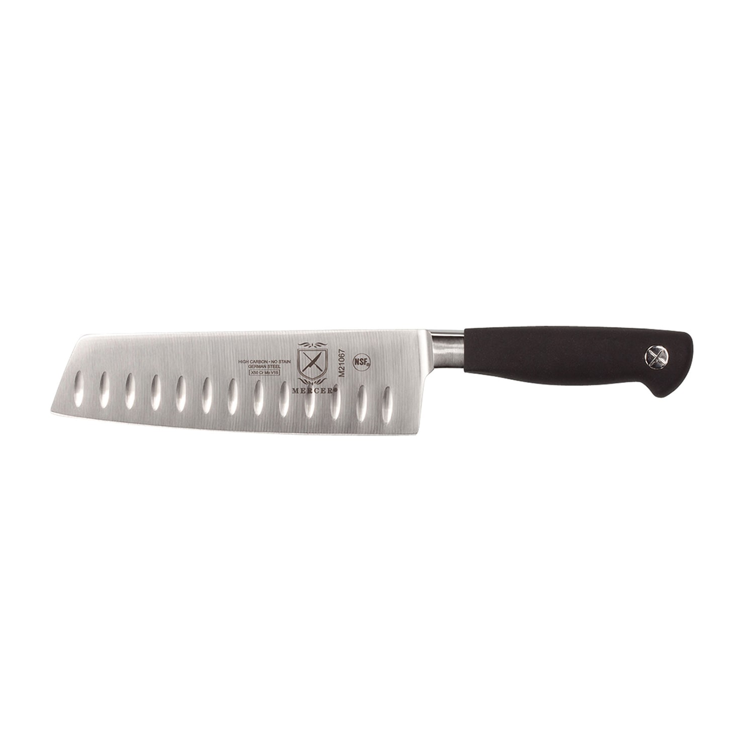Mercer Culinary M21067 7 Granton Nakiri Vegetable Knife w/ Santoprene Handle, High Carbon German Steel, Granton edge, Black