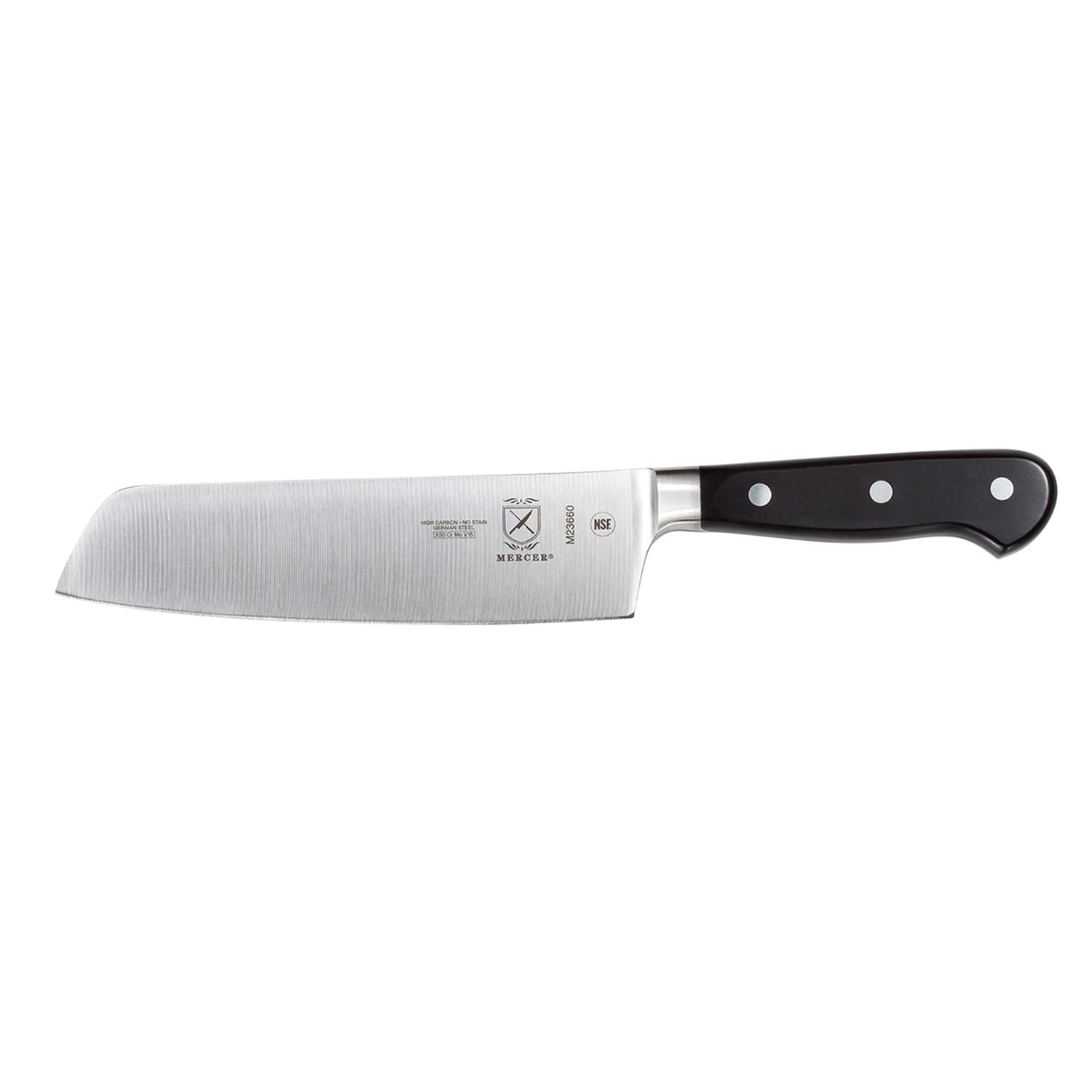 Mercer Culinary M23660 7 Nakiri w/ Black Ergonomic Delrin Handle, High-Carbon German Steel
