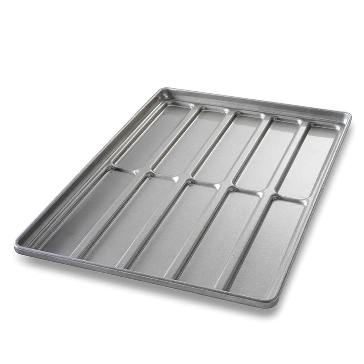 Chicago Metallic 41052 10 Mold Hoagie Roll Pan, Makes 12 x 2 3/4 Rolls, AMERICOAT Glazed 22 ga Aluminized Steel, Silver, Pack of 6